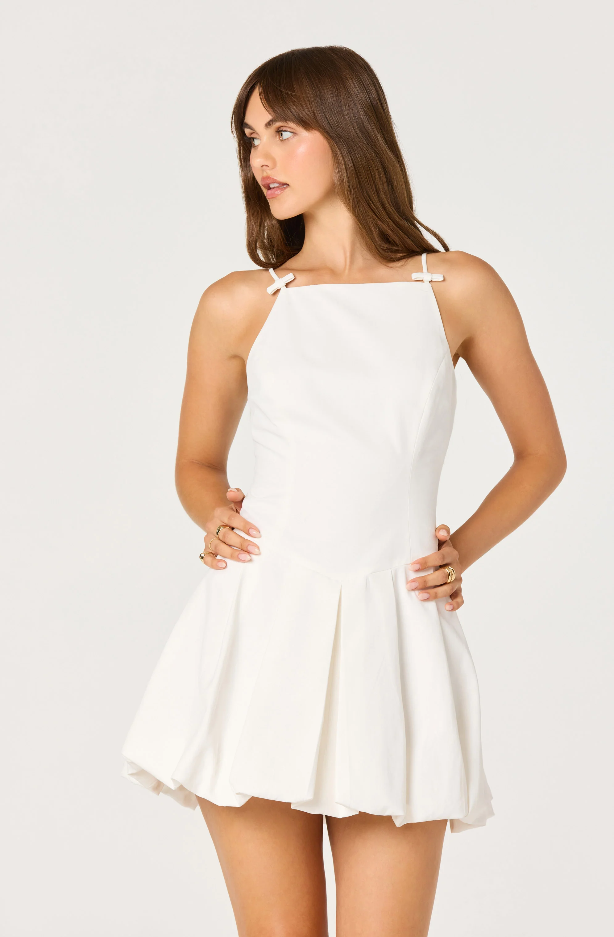 Tionna Bow-Detail Apron Neck Bubble Mini Dress - Image 3