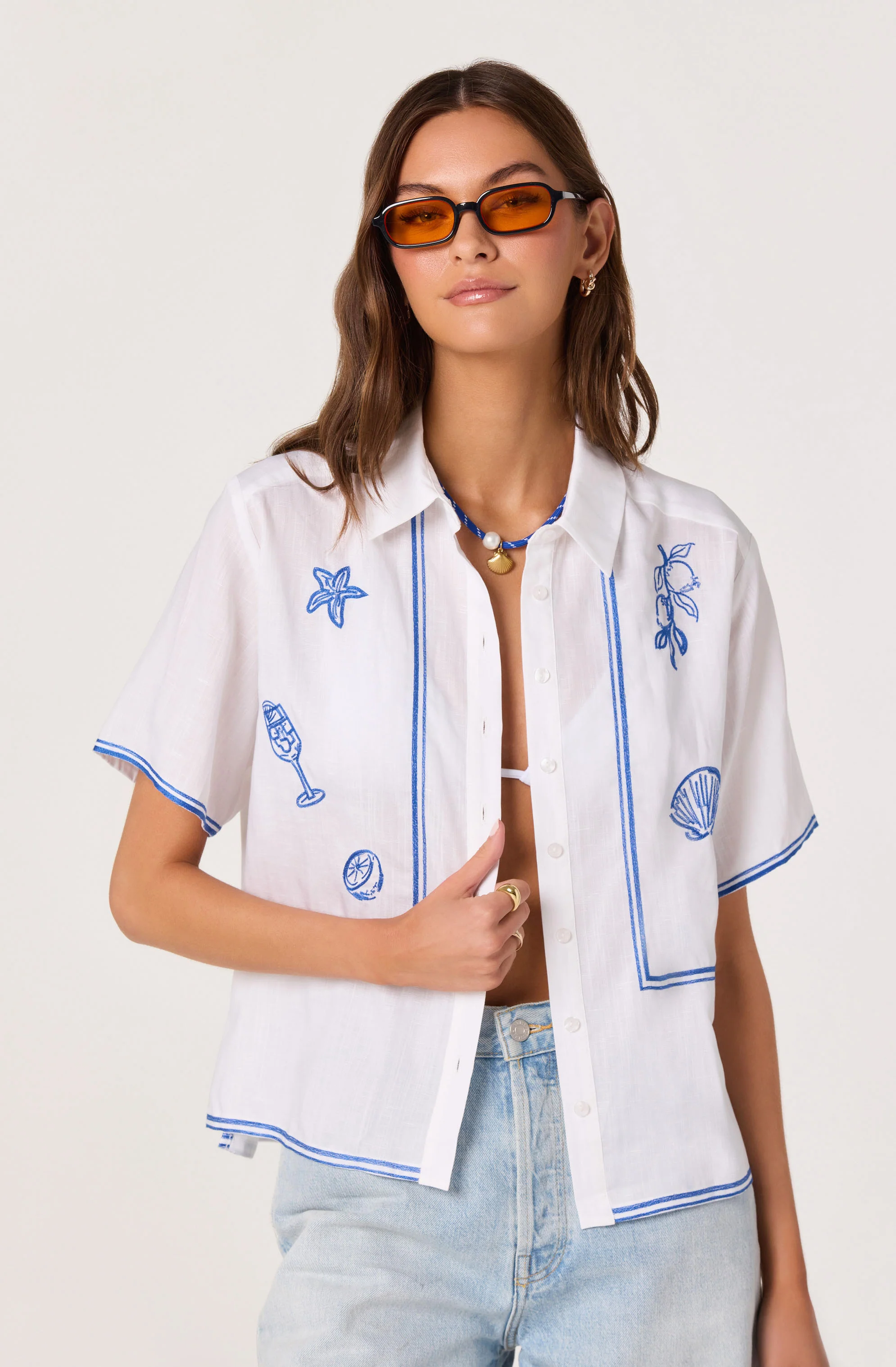 Trace Embroidered Linen Button-Up Shirt - Image 2