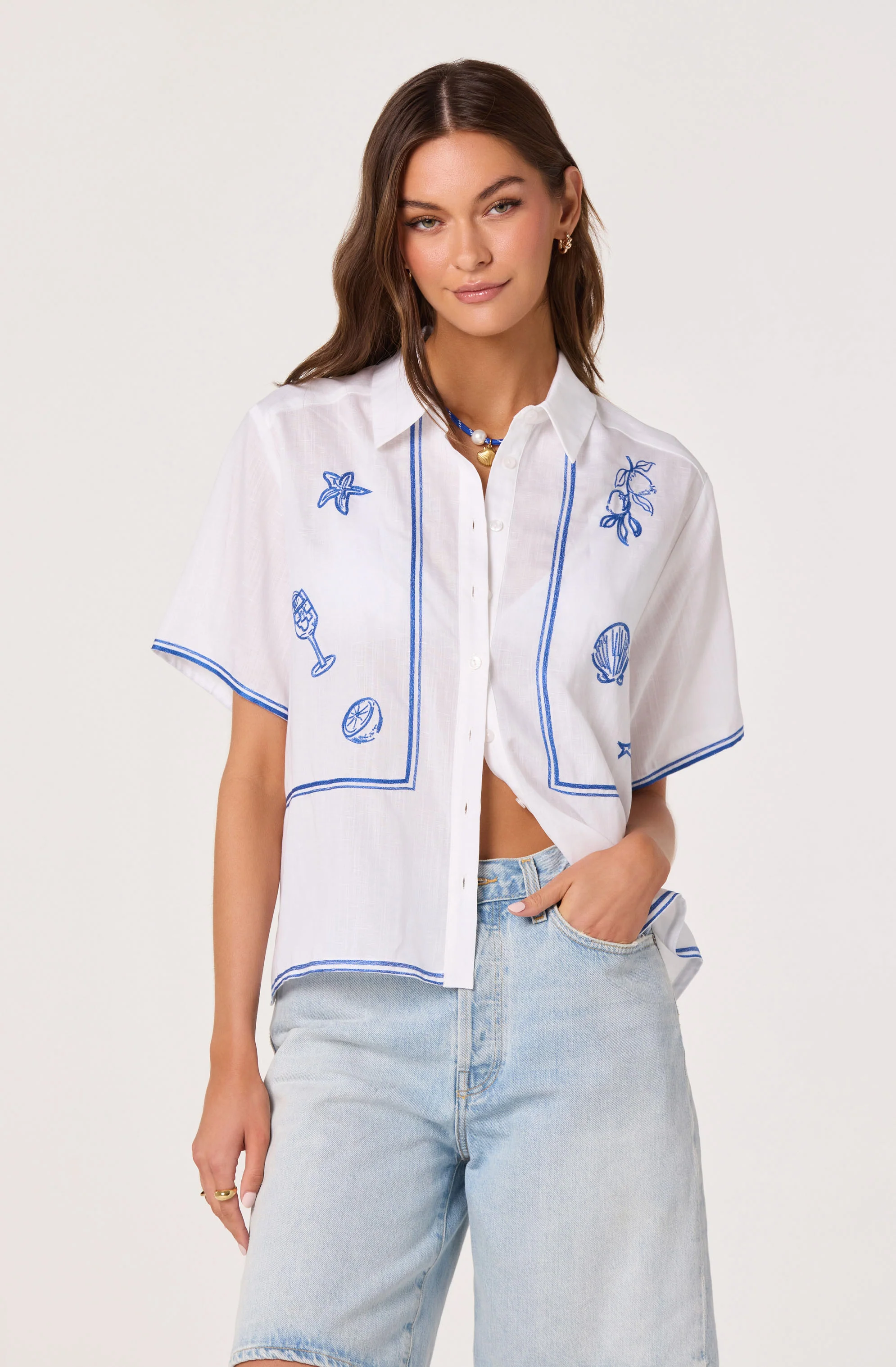Trace Embroidered Linen Button-Up Shirt - Image 3