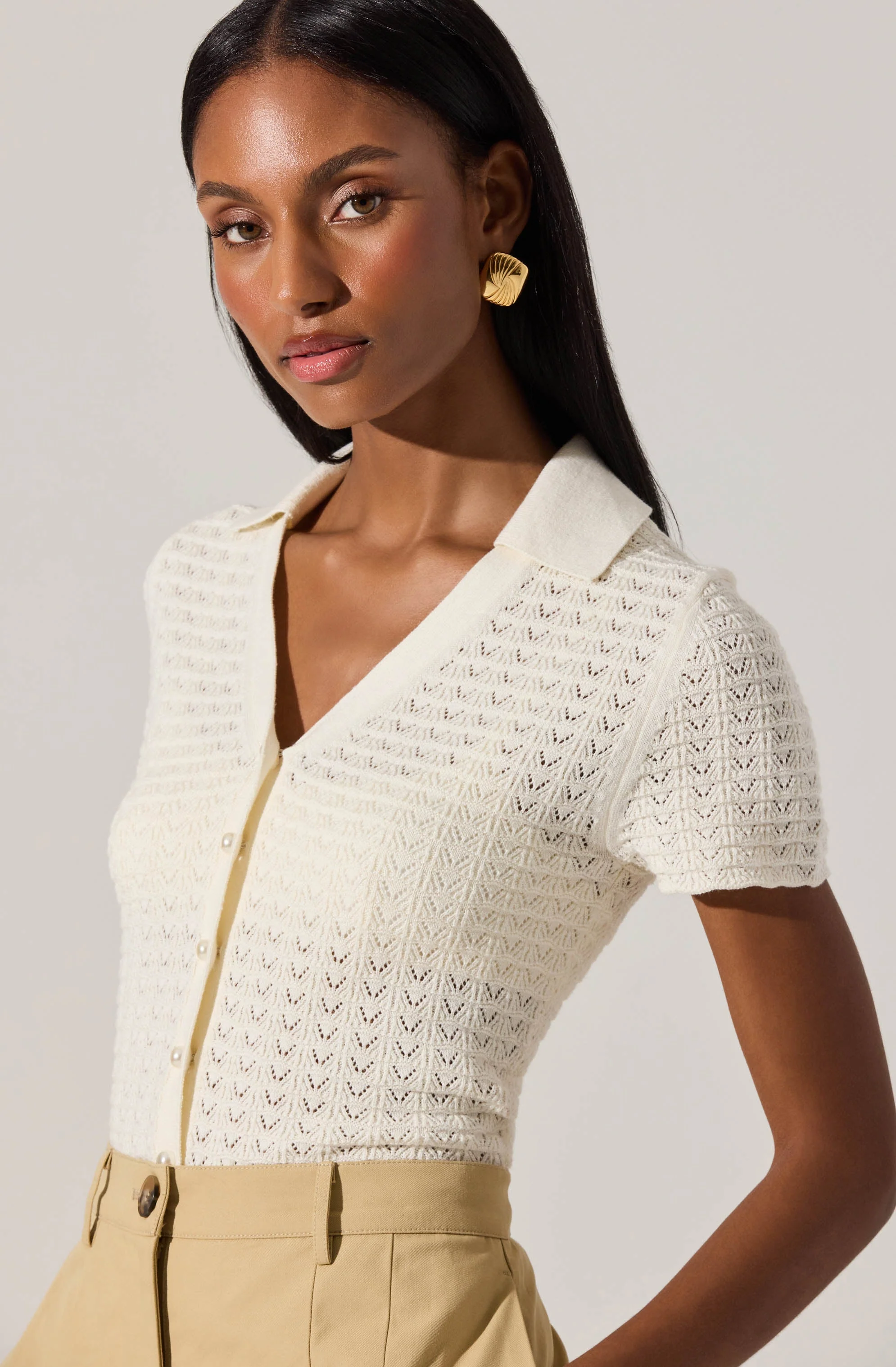 Pearl Polo Pointelle Sweater - Image 6