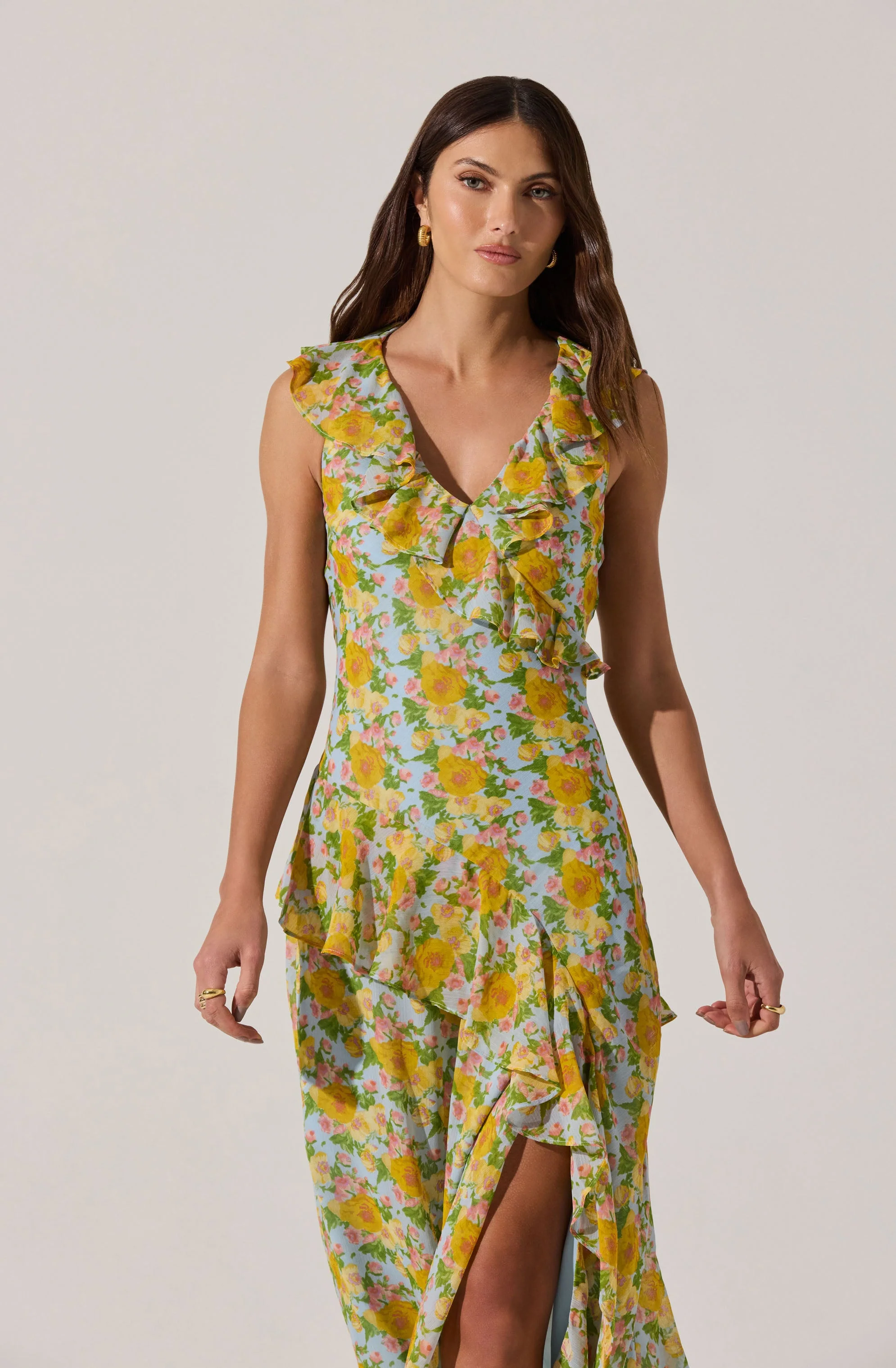 V-neck Floral Ruffle Midi Dress - Image 2