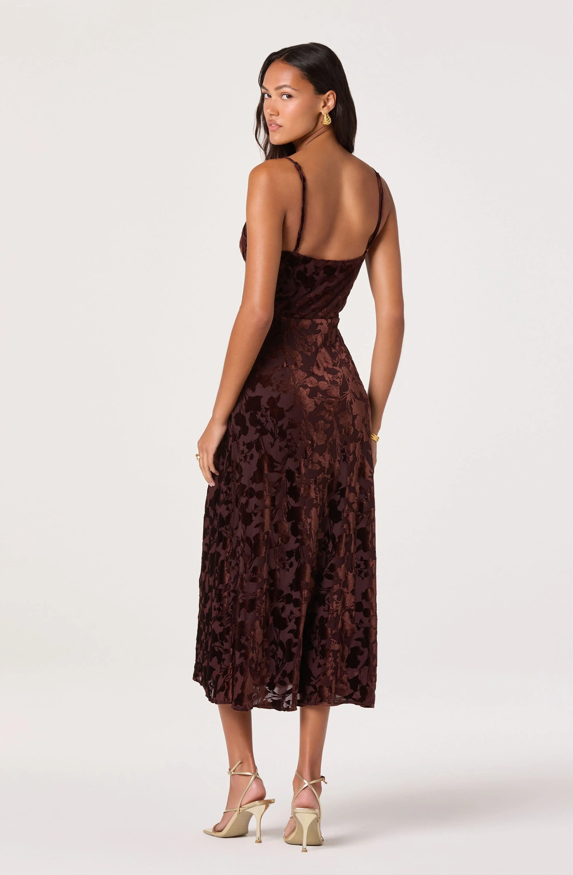 Velvet Floral Burnout Bustier Midi Dress - Image 15