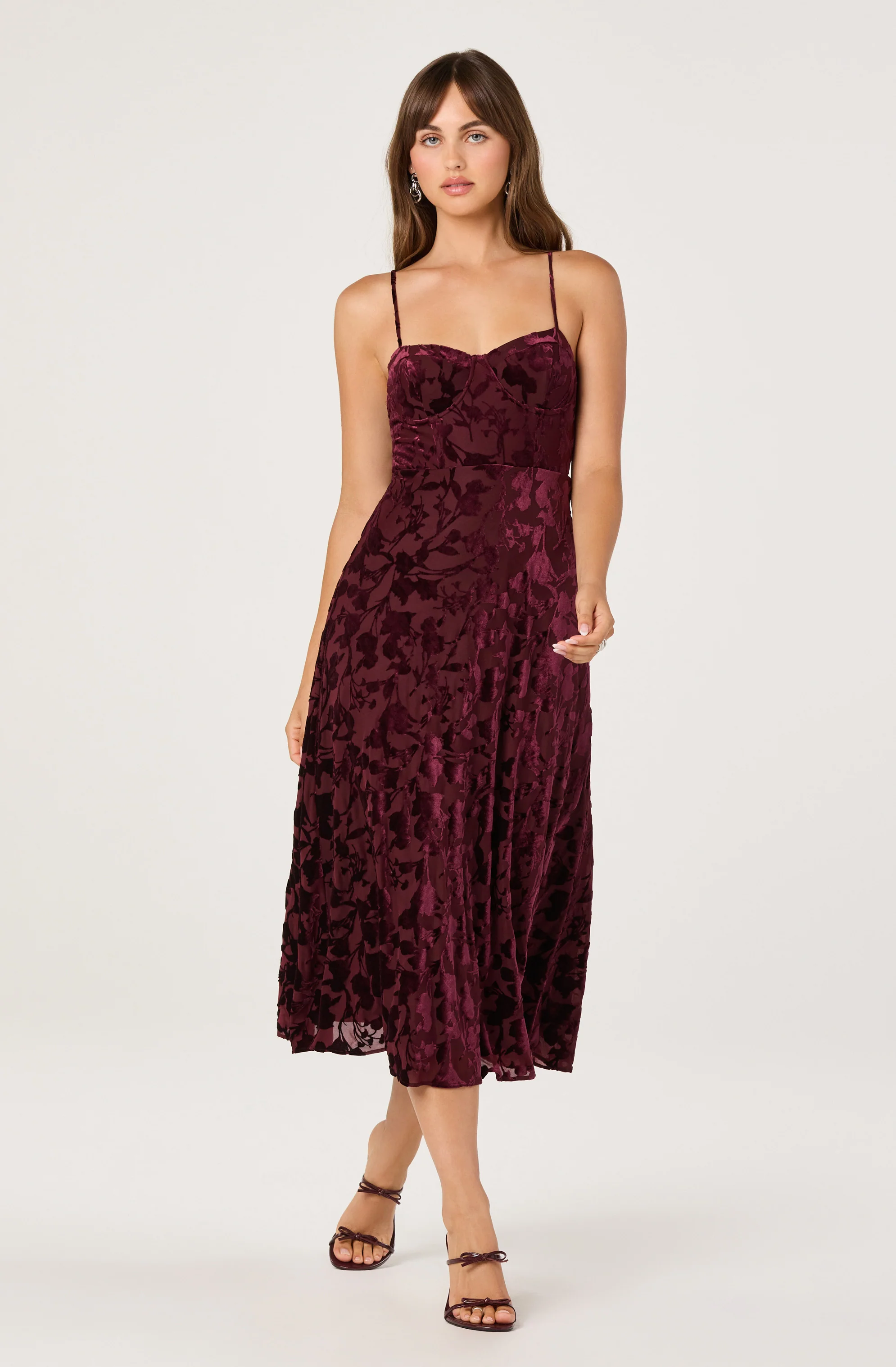Velvet Floral Burnout Bustier Midi Dress - Image 5