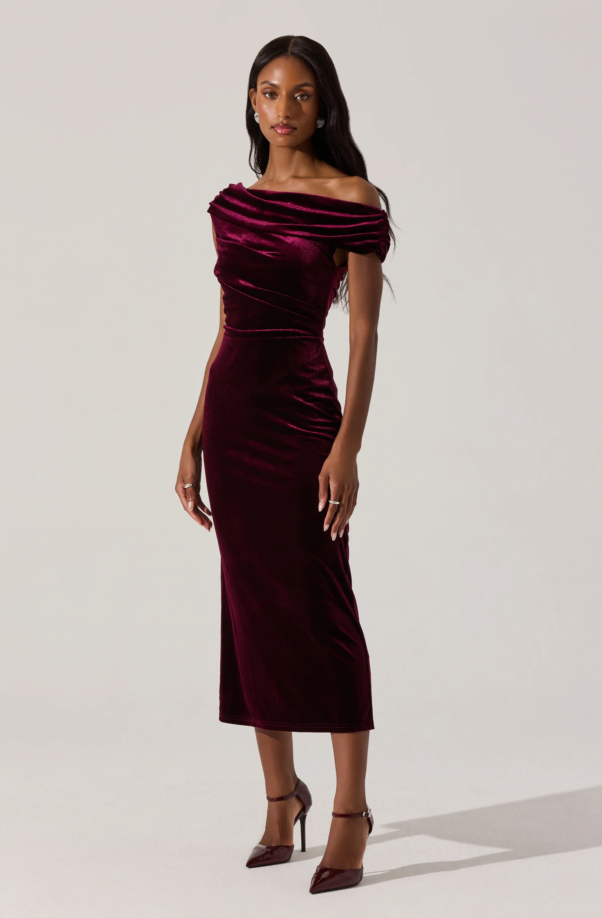 Velvet Off Shoulder Midi Dress - Image 3
