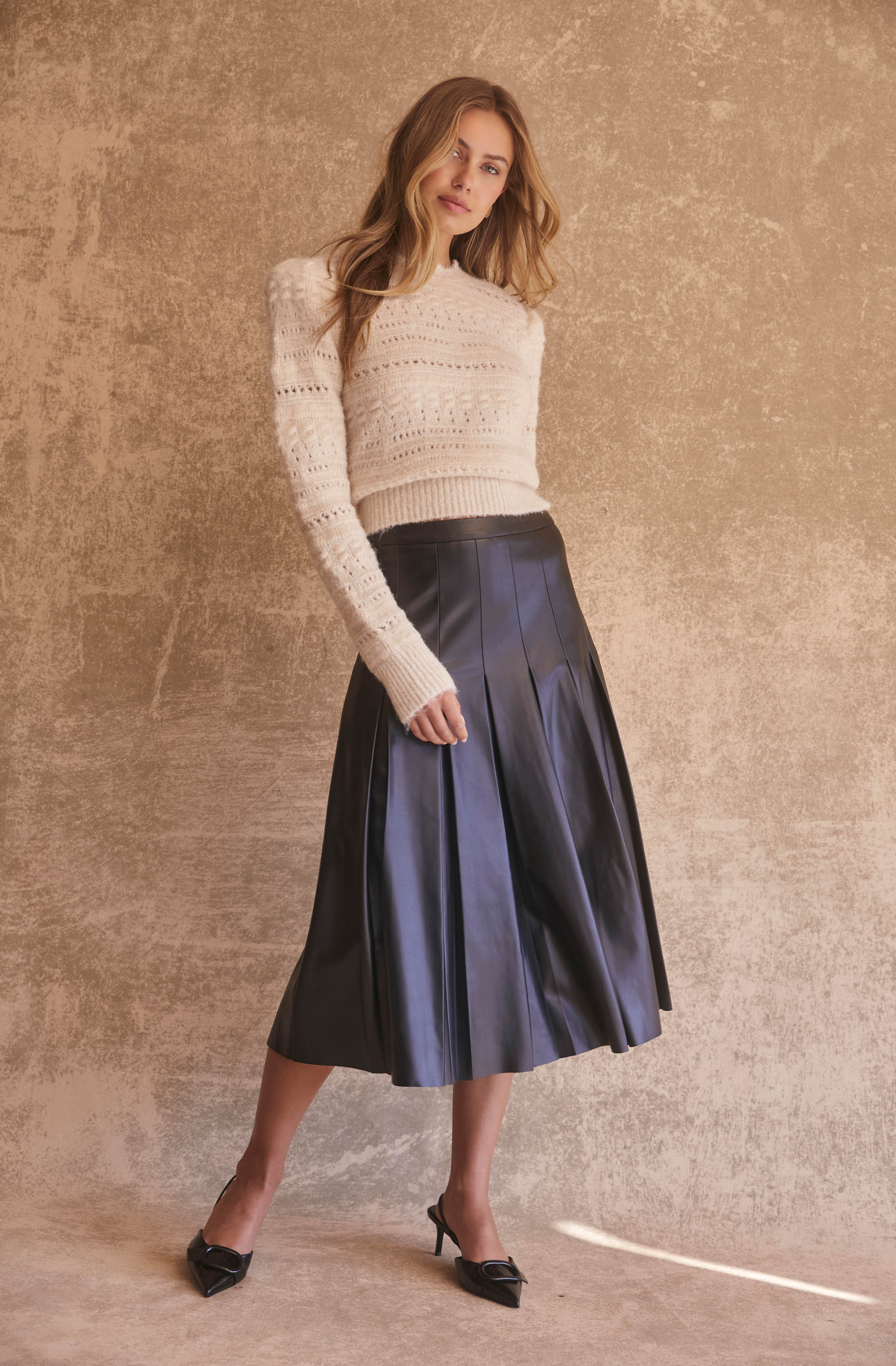 Vena Pleated Faux Leather Skirt - Image 6