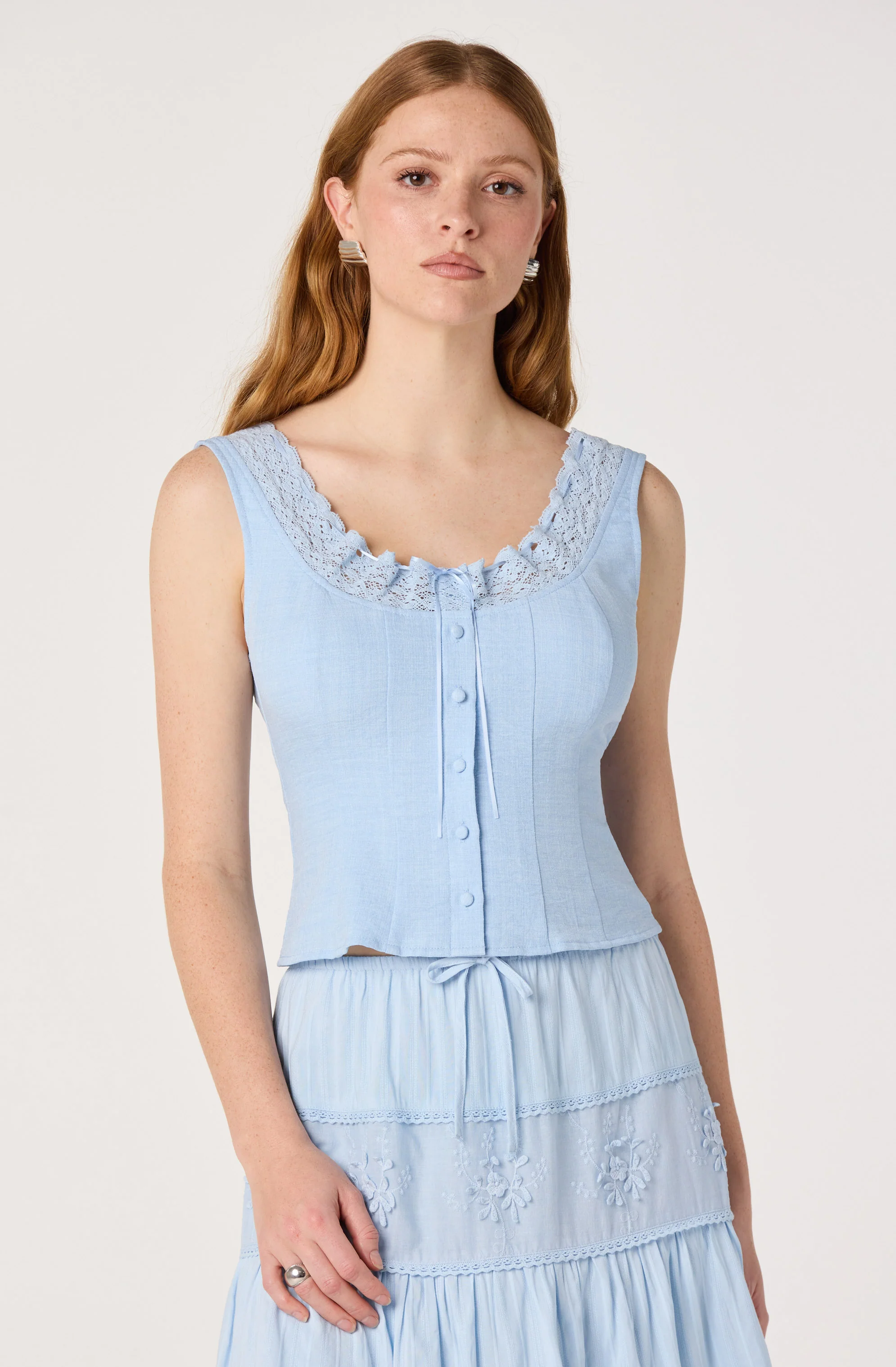 Victoria Crochet Trim Button-Front Top - Image 3
