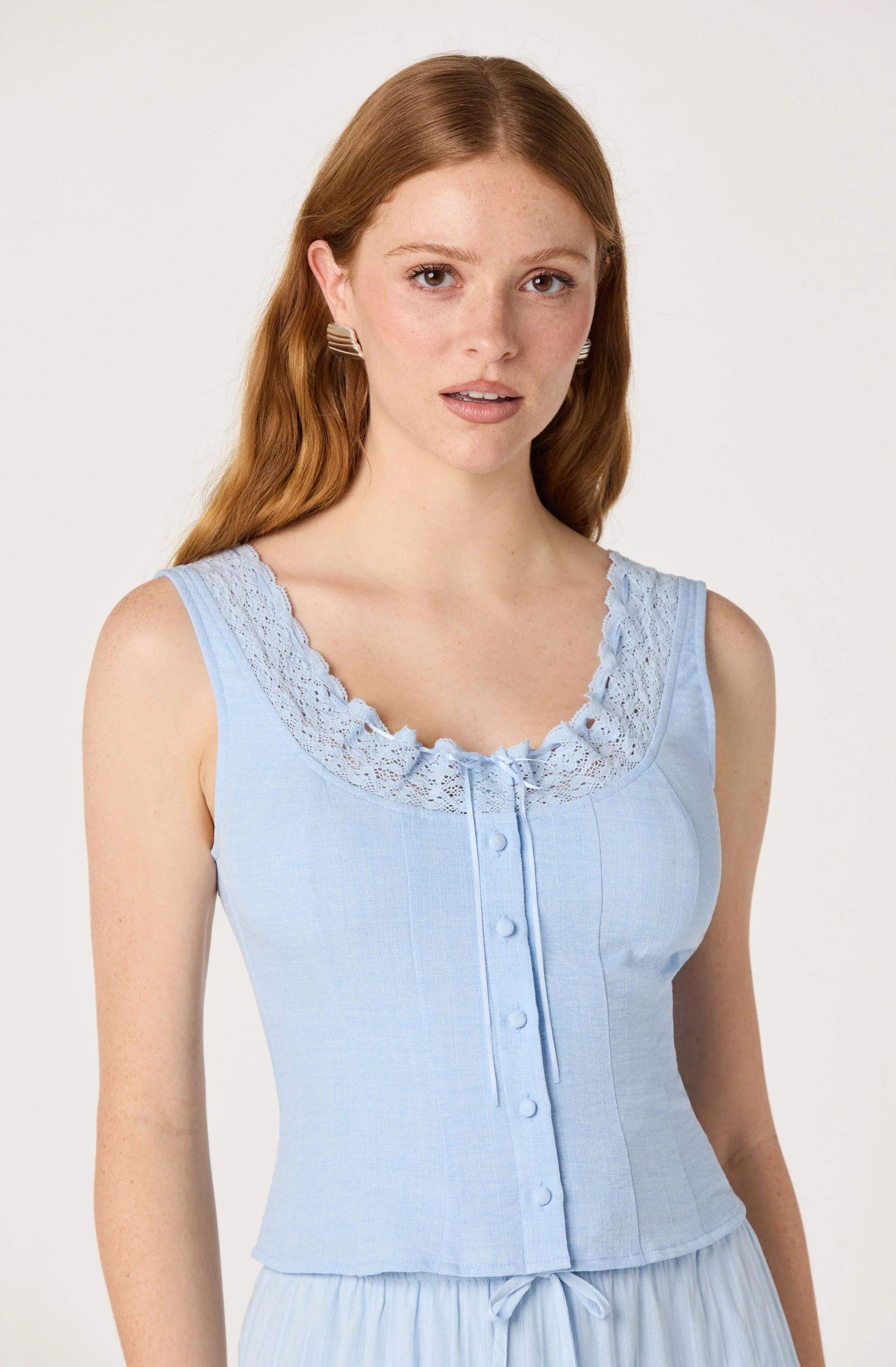 Victoria Crochet Trim Button-Front Top - Image 5