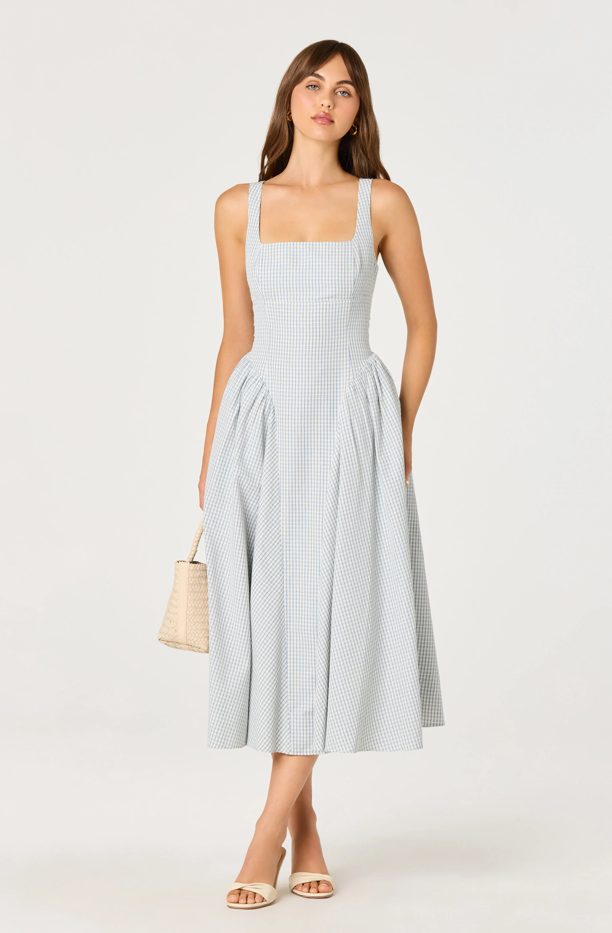 Vinya Plaid Bow-Back Midi Dress