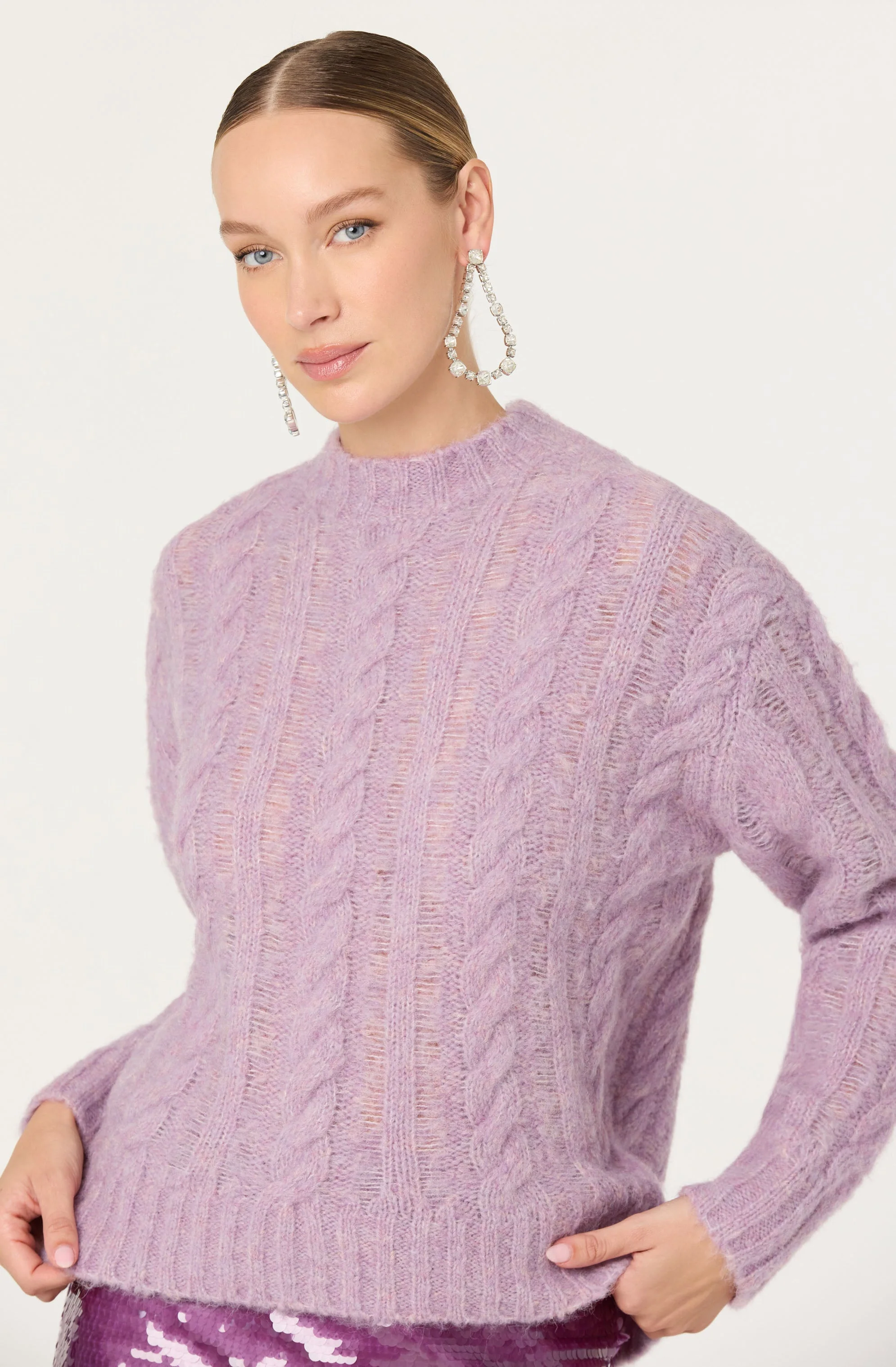 Violetta Cable Knit Crewneck Sweater - Image 4