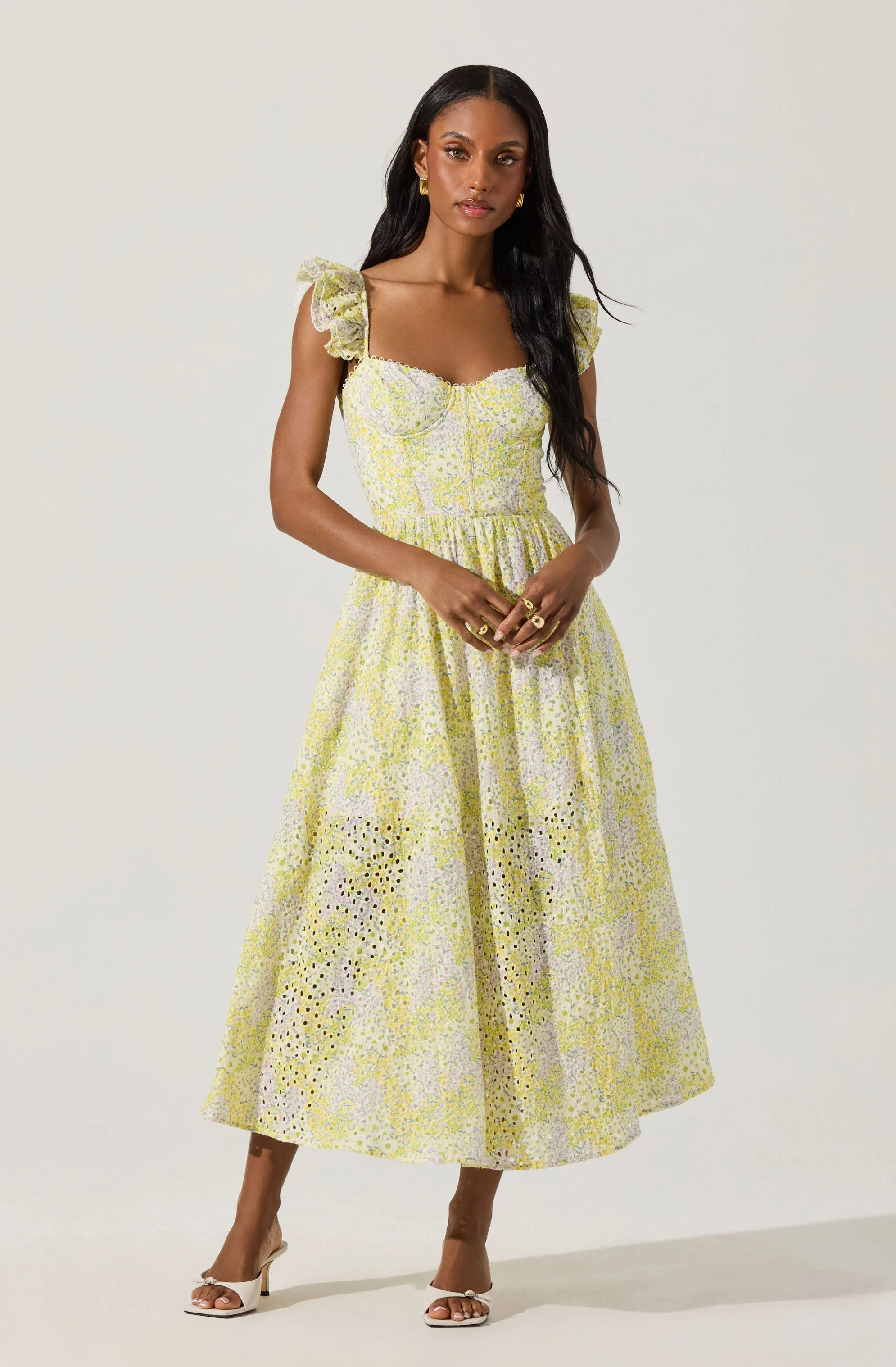 Wedelia Eyelet Bustier Floral Midi Dress - Image 2