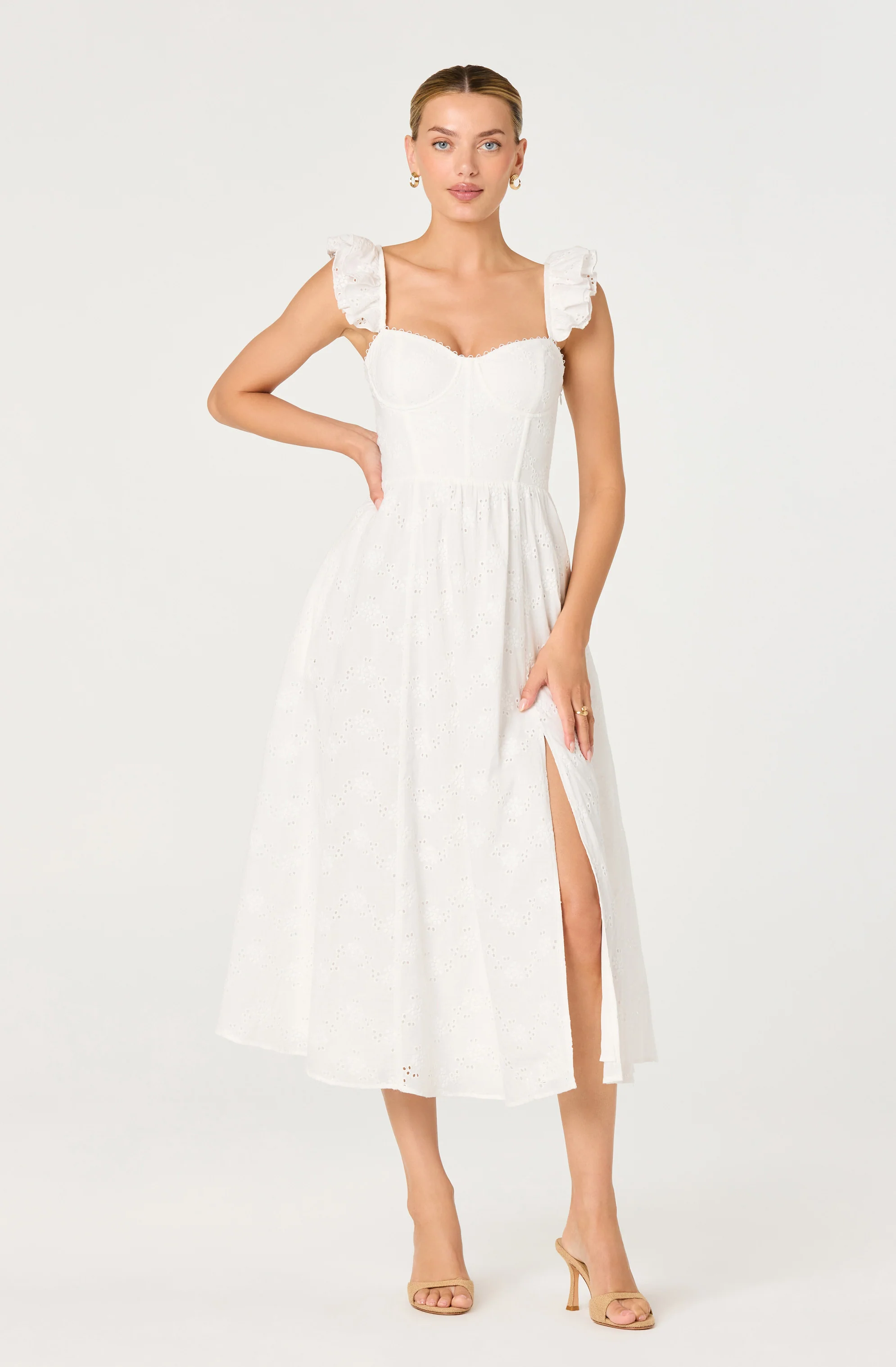 Wedelia Ruffle Strap Eyelet Corset Midi Dress - Image 2