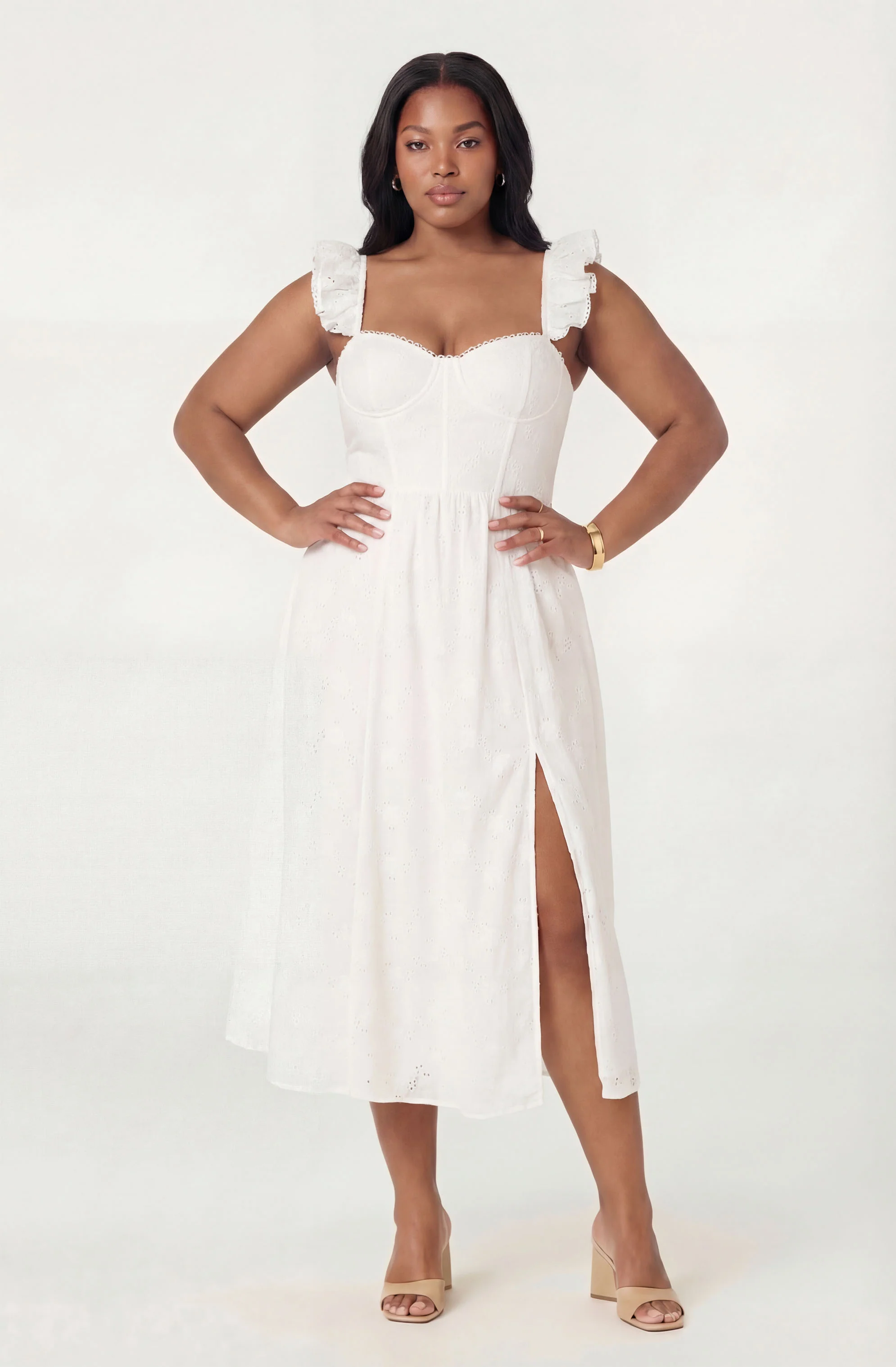 Wedelia Ruffle Strap Eyelet Corset Midi Dress - Image 7