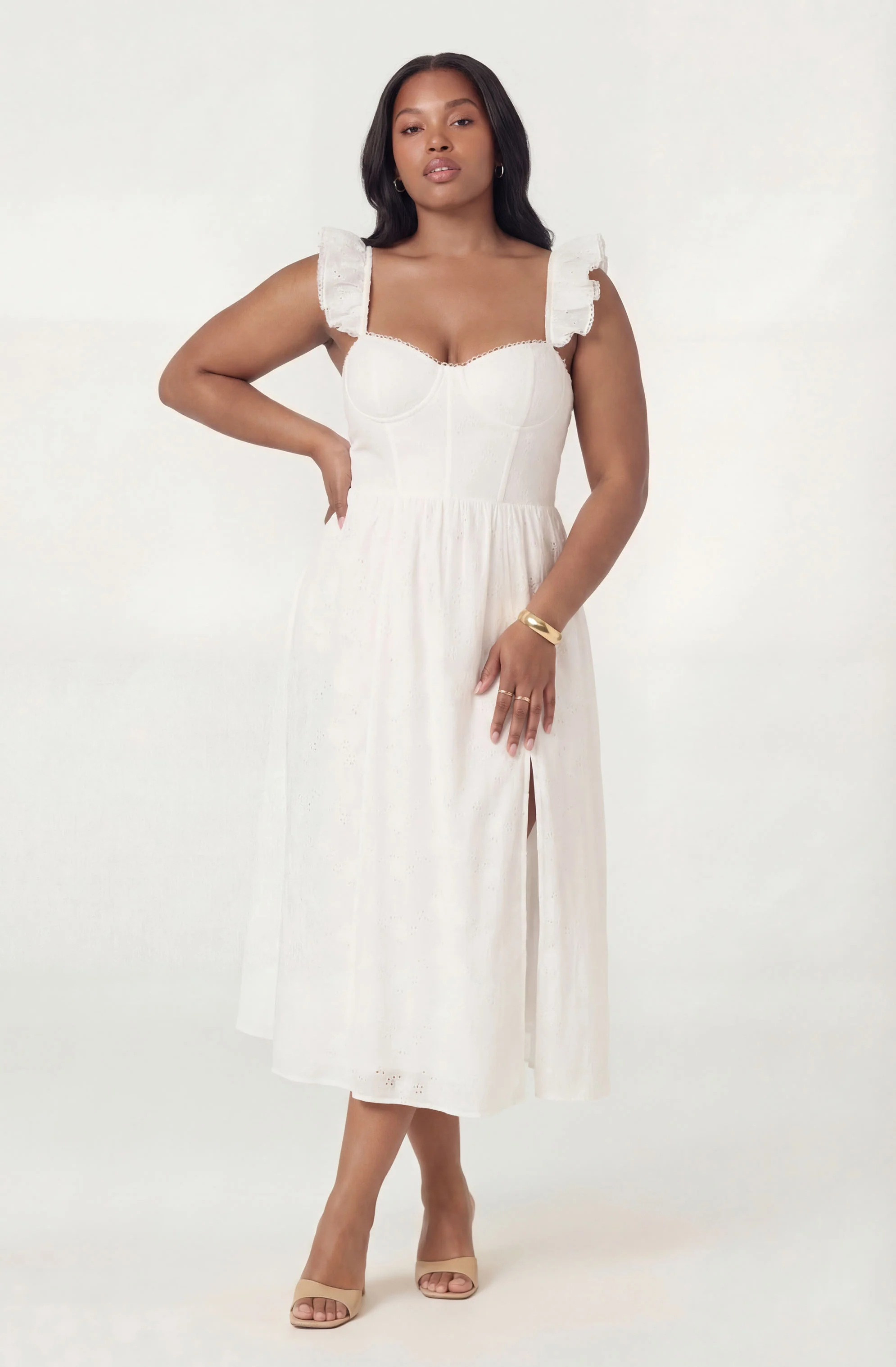 Wedelia Ruffle Strap Eyelet Corset Midi Dress - Image 8