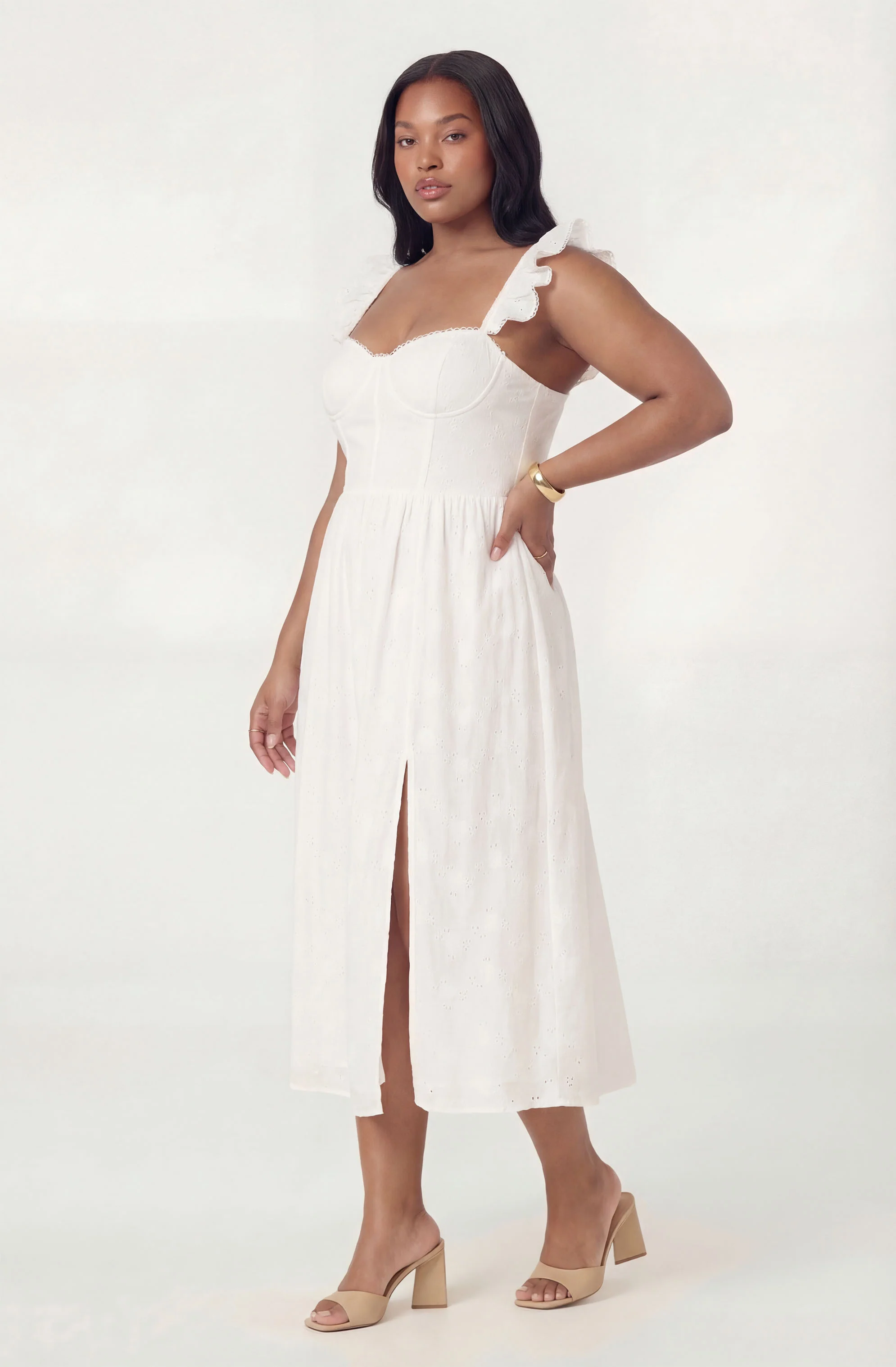 Wedelia Ruffle Strap Eyelet Corset Midi Dress - Image 9
