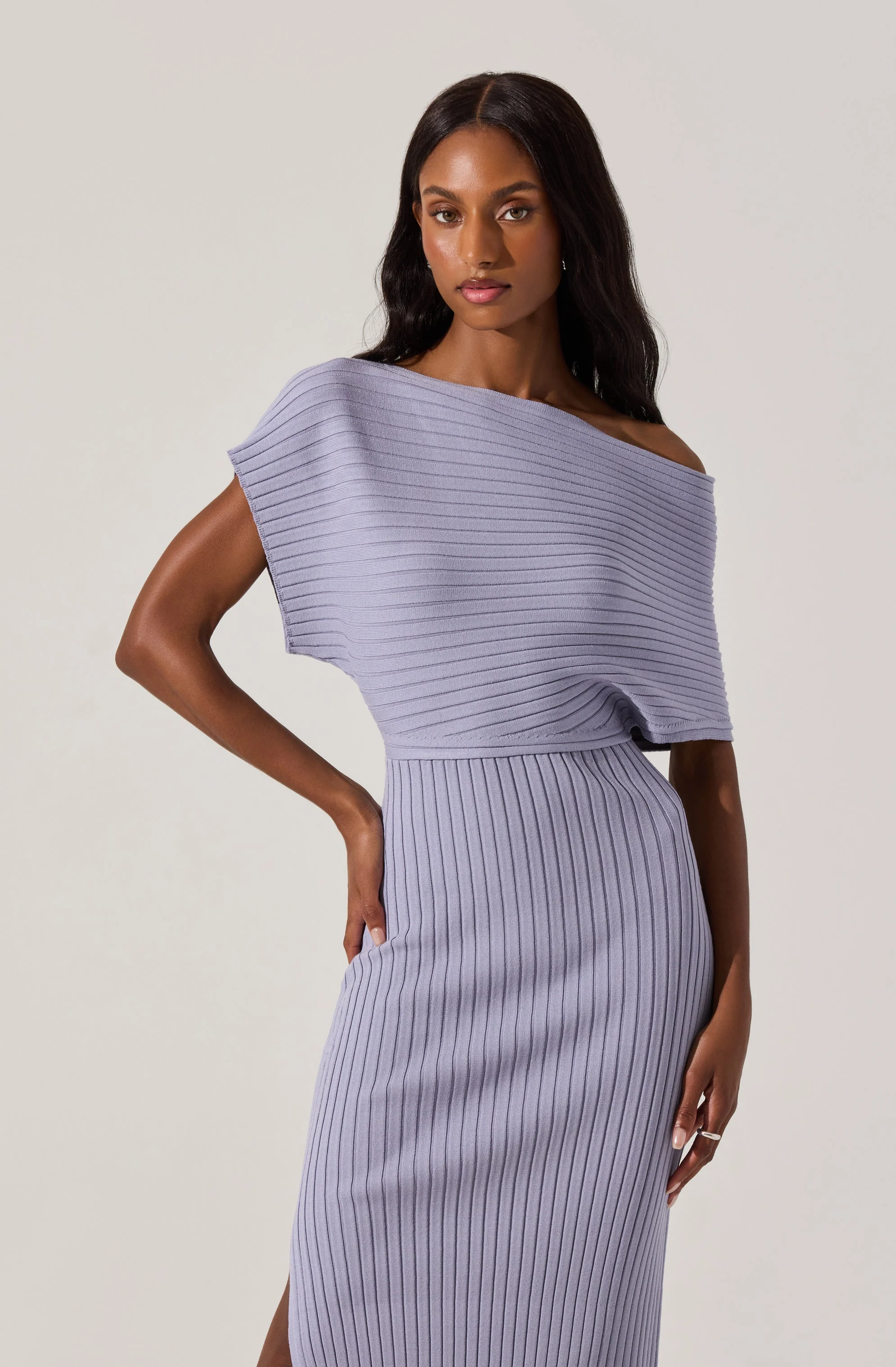 Off Shoulder Ribbed Midi Sweater Dress - Image 10