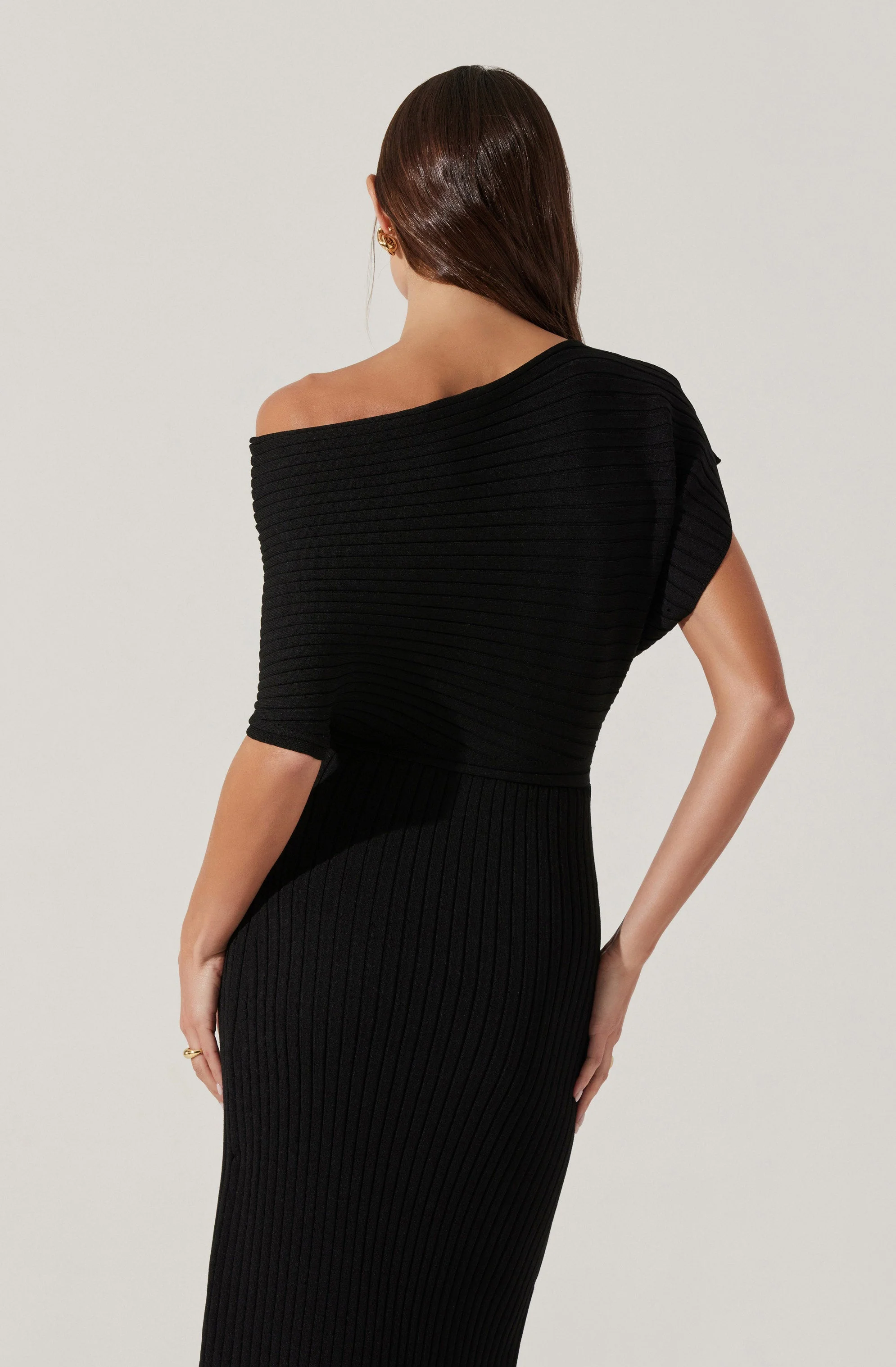 Off Shoulder Ribbed Midi Sweater Dress - Image 3