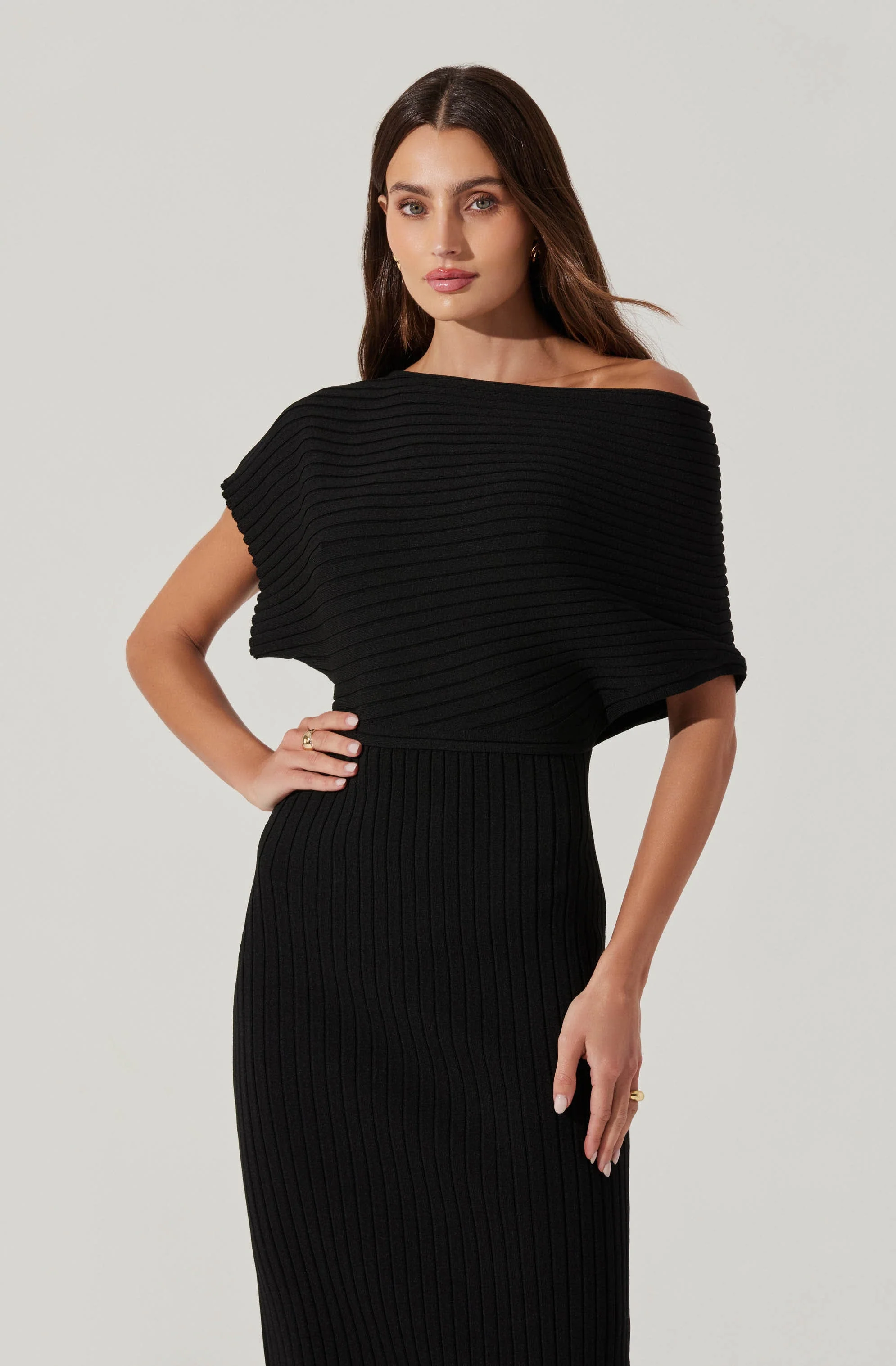 Off Shoulder Ribbed Midi Sweater Dress - Image 4