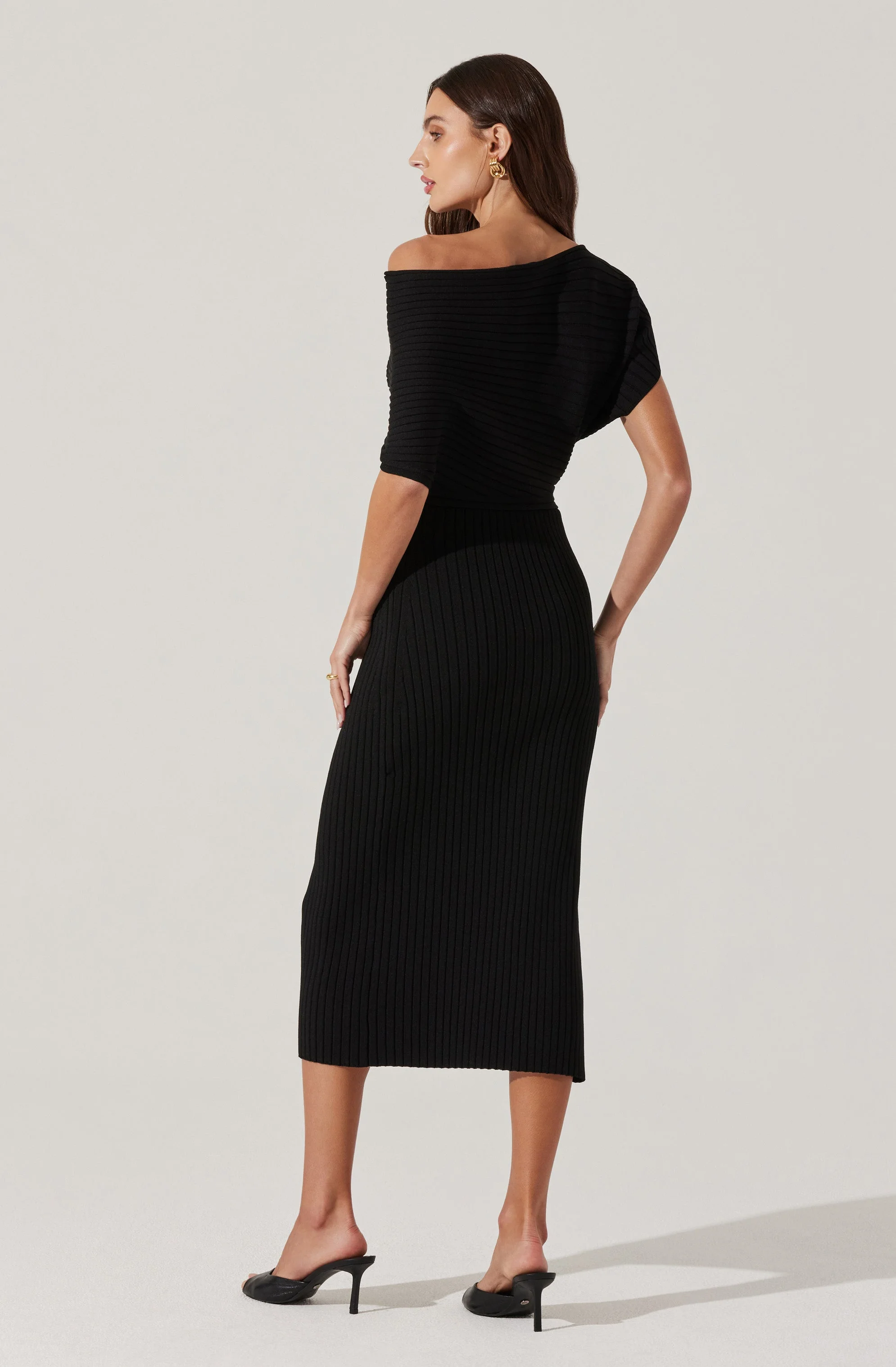 Off Shoulder Ribbed Midi Sweater Dress - Image 5