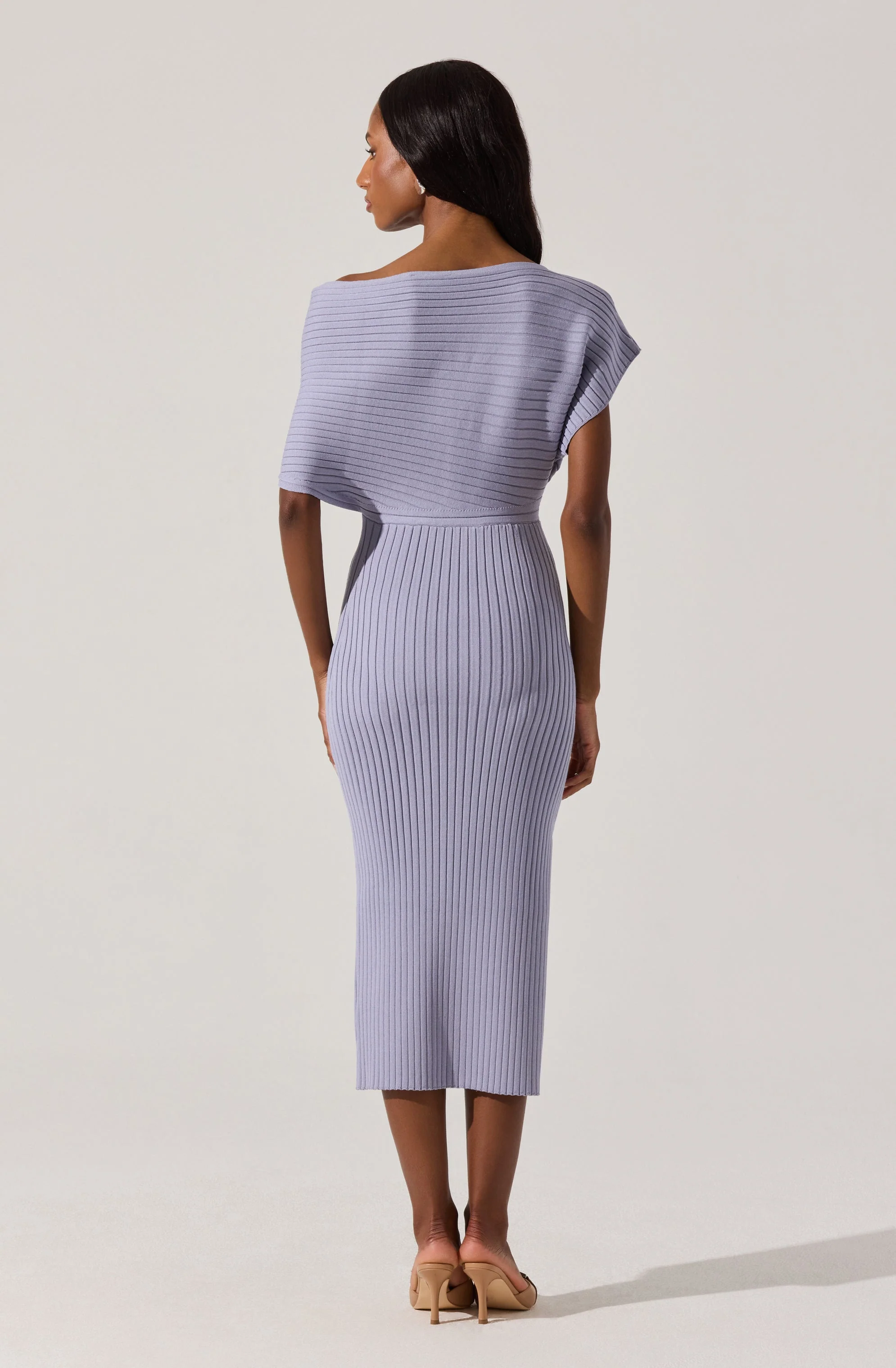 Off Shoulder Ribbed Midi Sweater Dress - Image 9