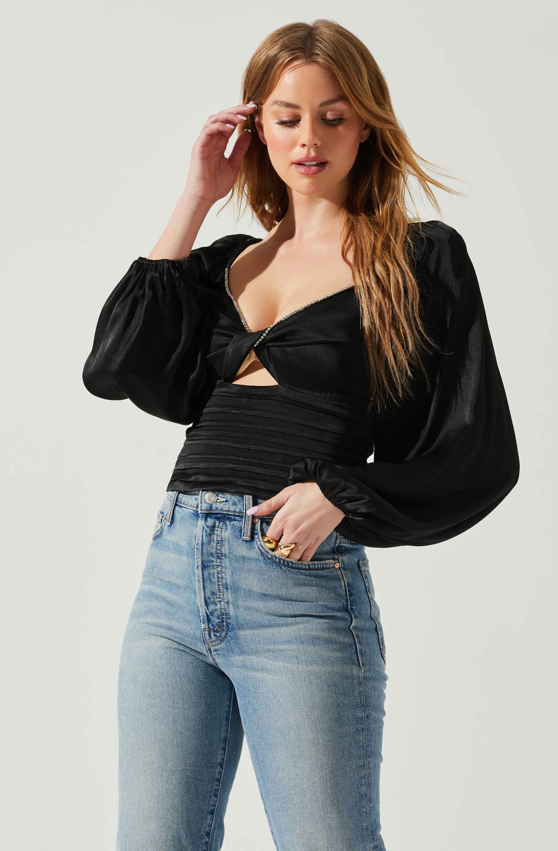 Yamuna Rhinestone Trim Long Sleeve Top - Image 4