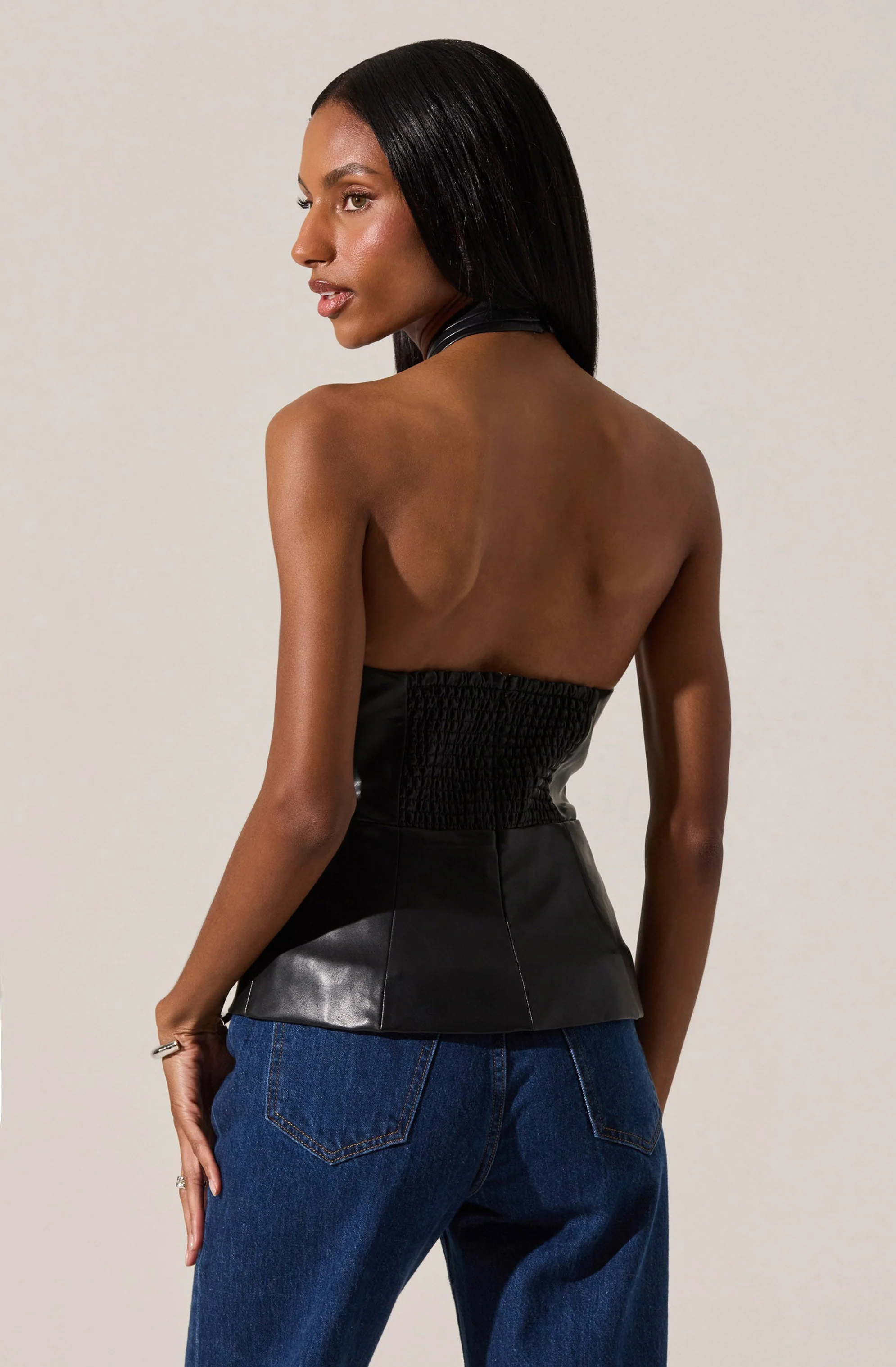 Yaritza Faux Leather Crossover Top - Image 2
