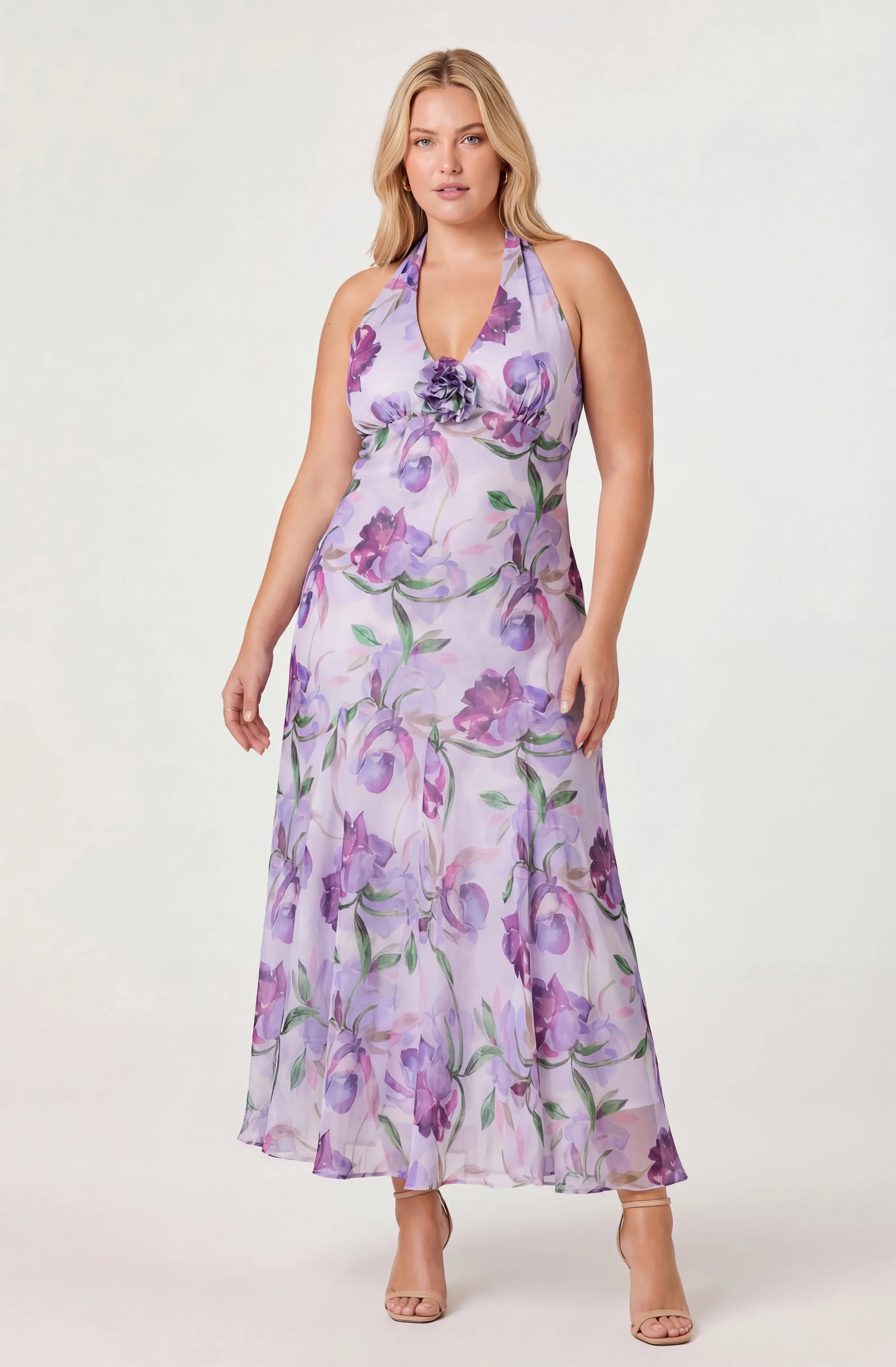 Yasmeen Floral Halter Godet Maxi Dress - Image 13