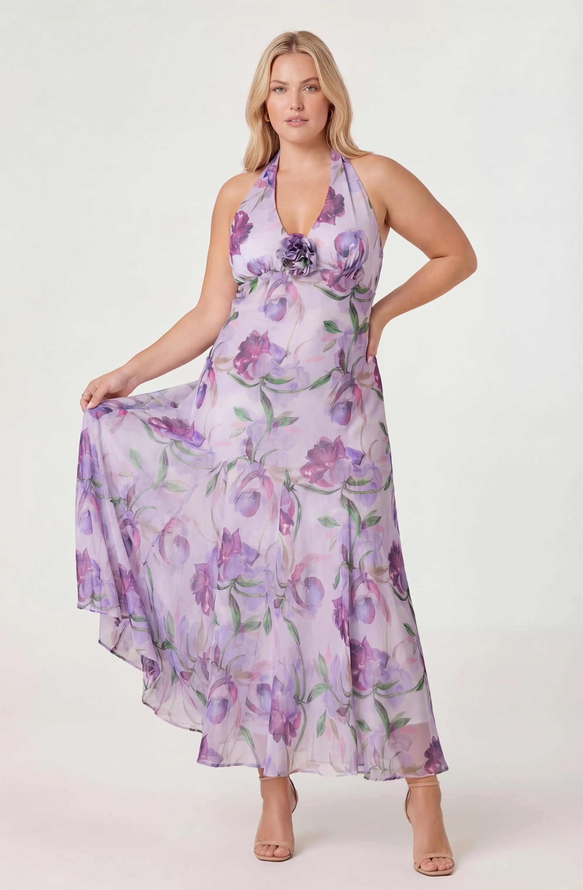 Yasmeen Floral Halter Godet Maxi Dress - Image 14