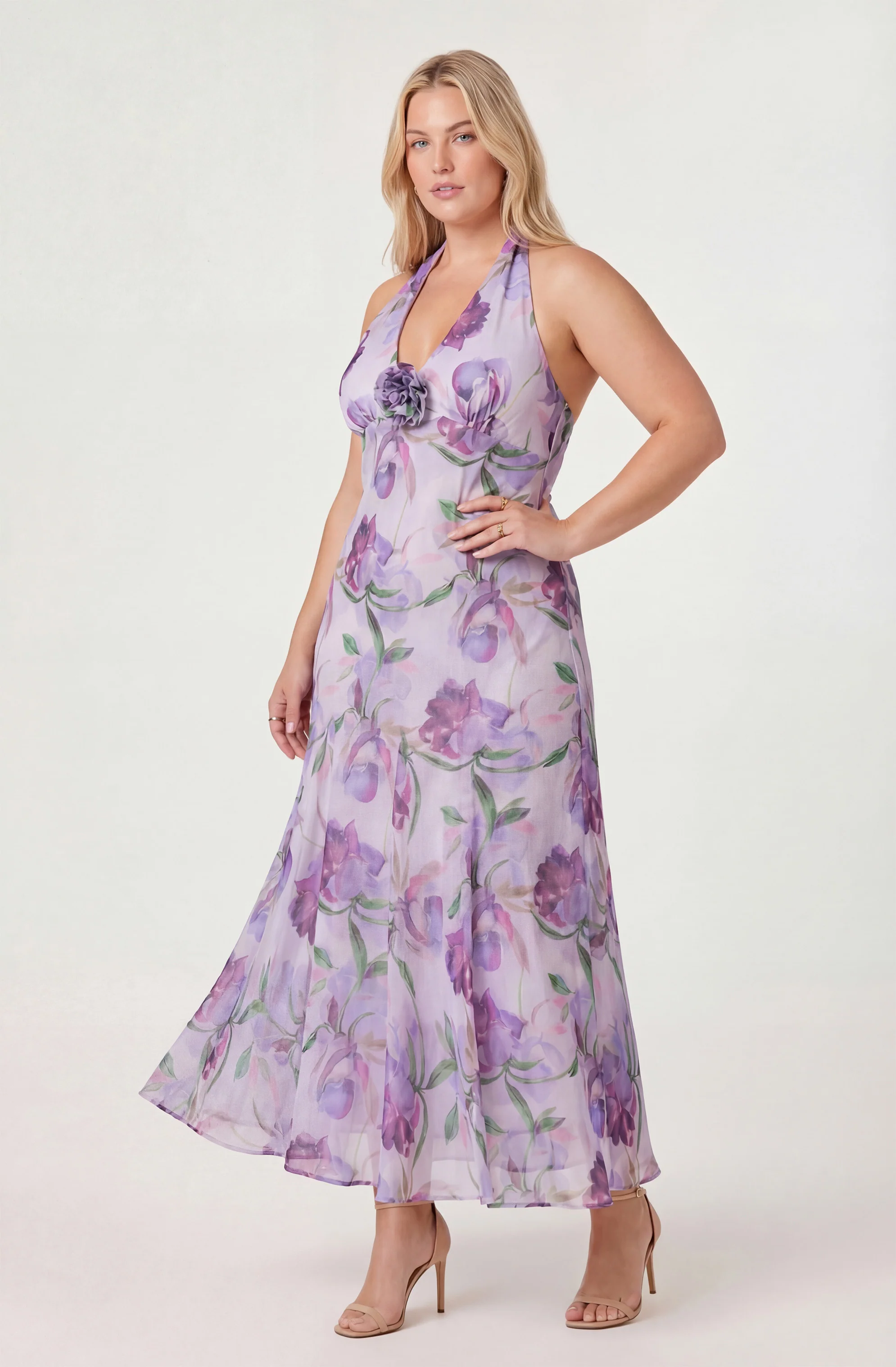 Yasmeen Floral Halter Godet Maxi Dress - Image 15