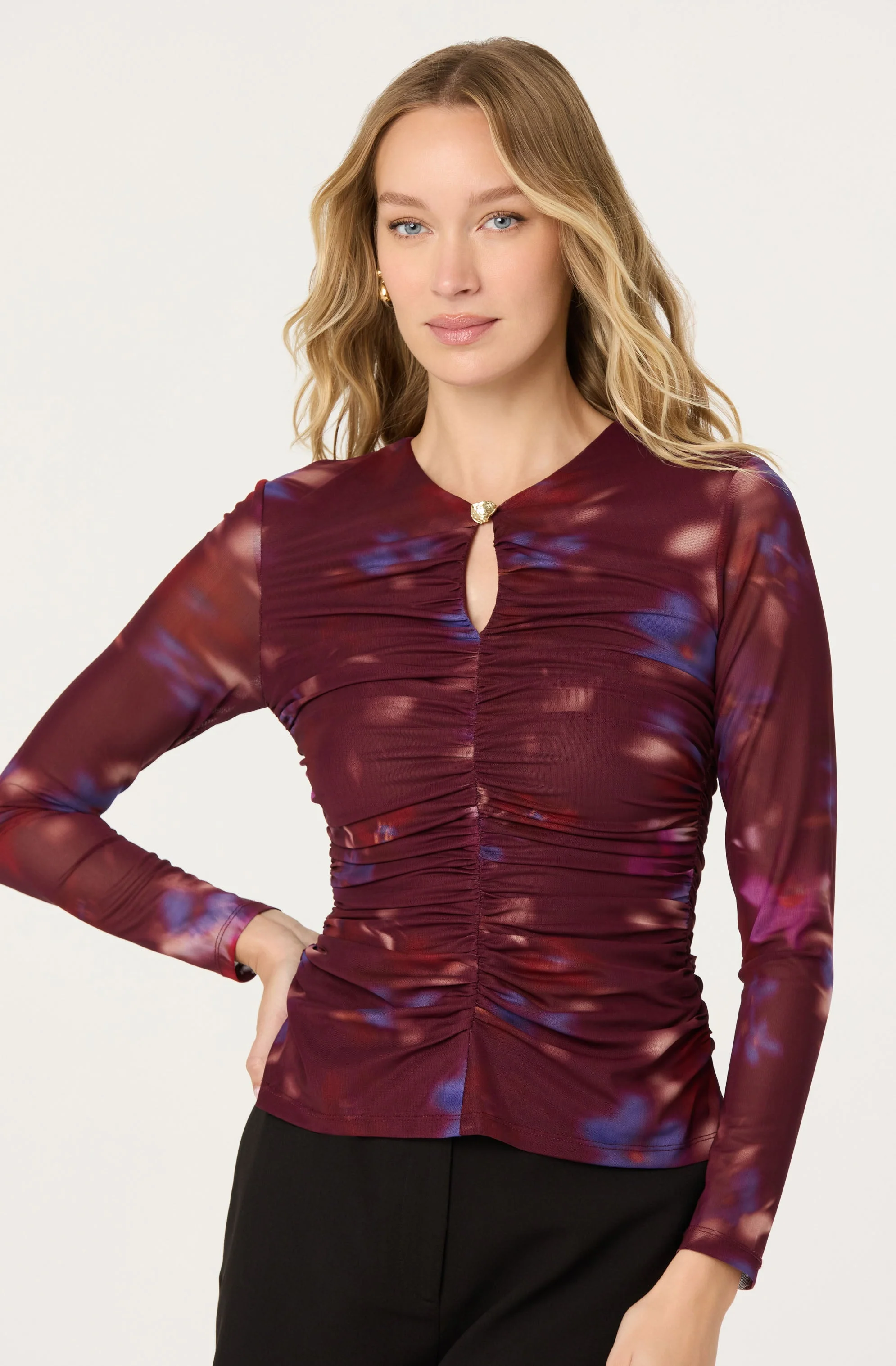 Yasmine Floral Mesh Ruched Top - Image 3