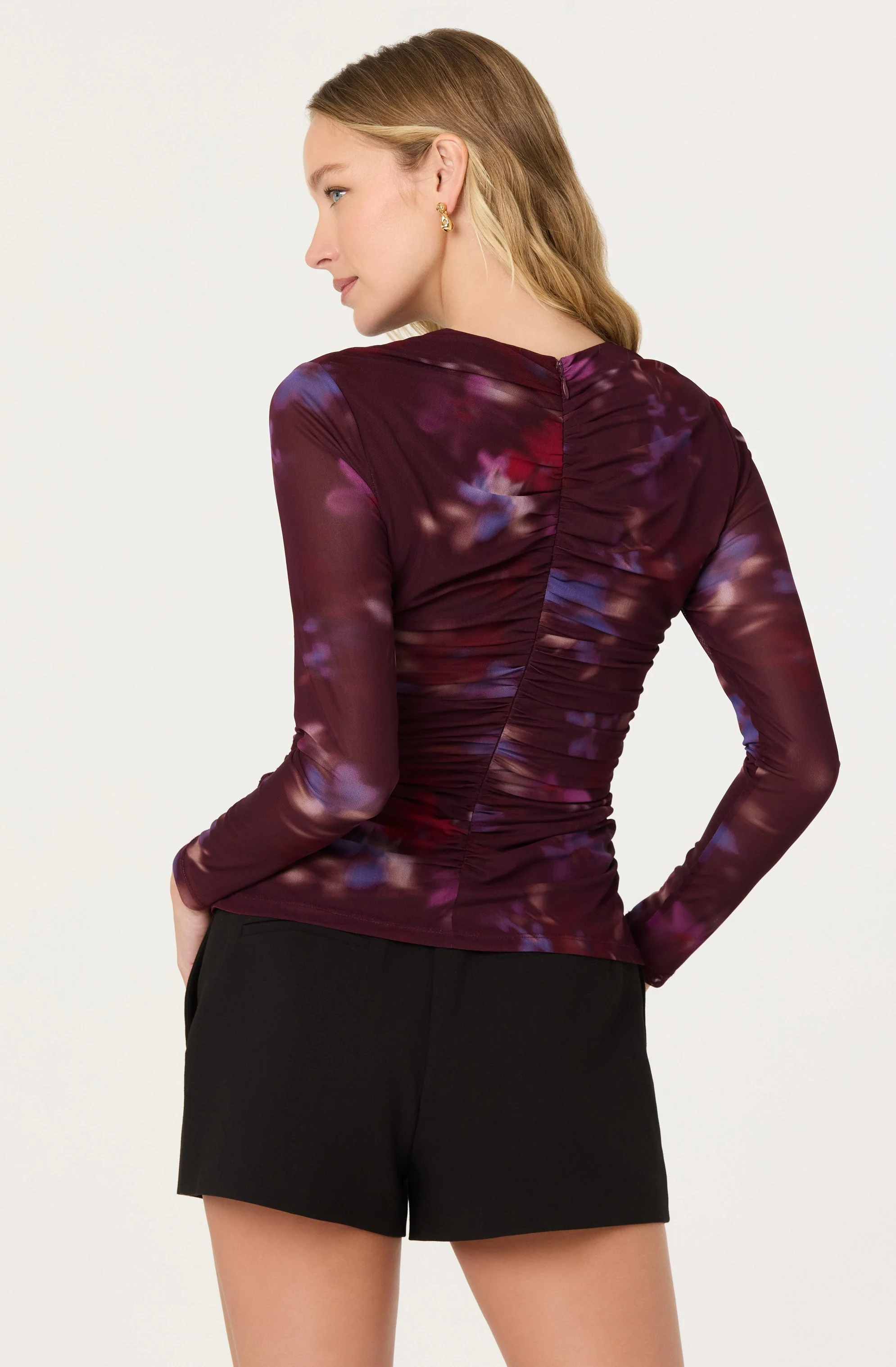 Yasmine Floral Mesh Ruched Top - Image 4