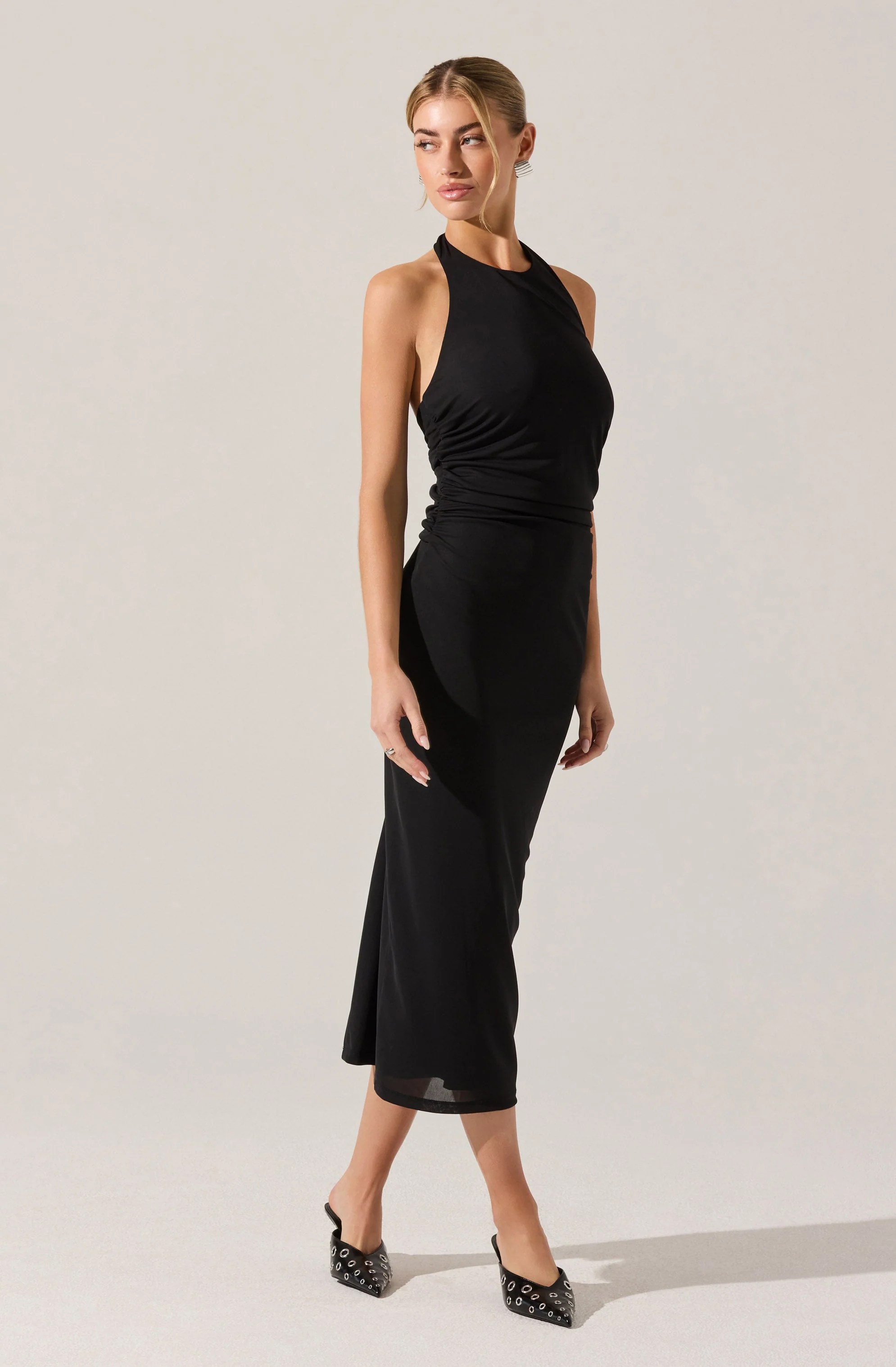 Zaira Ruched Halter Midi Dress - Image 2