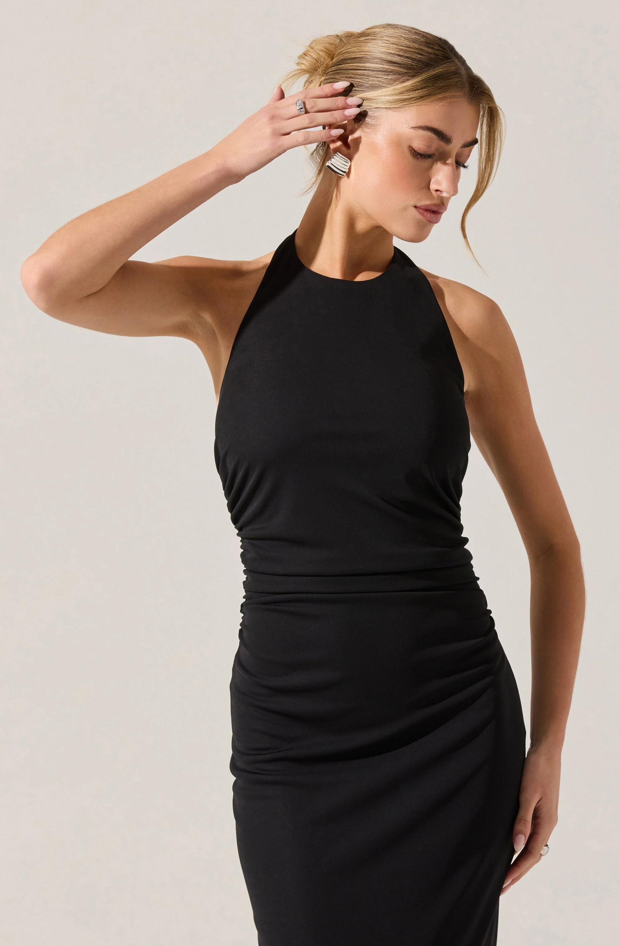 Zaira Ruched Halter Midi Dress - Image 5
