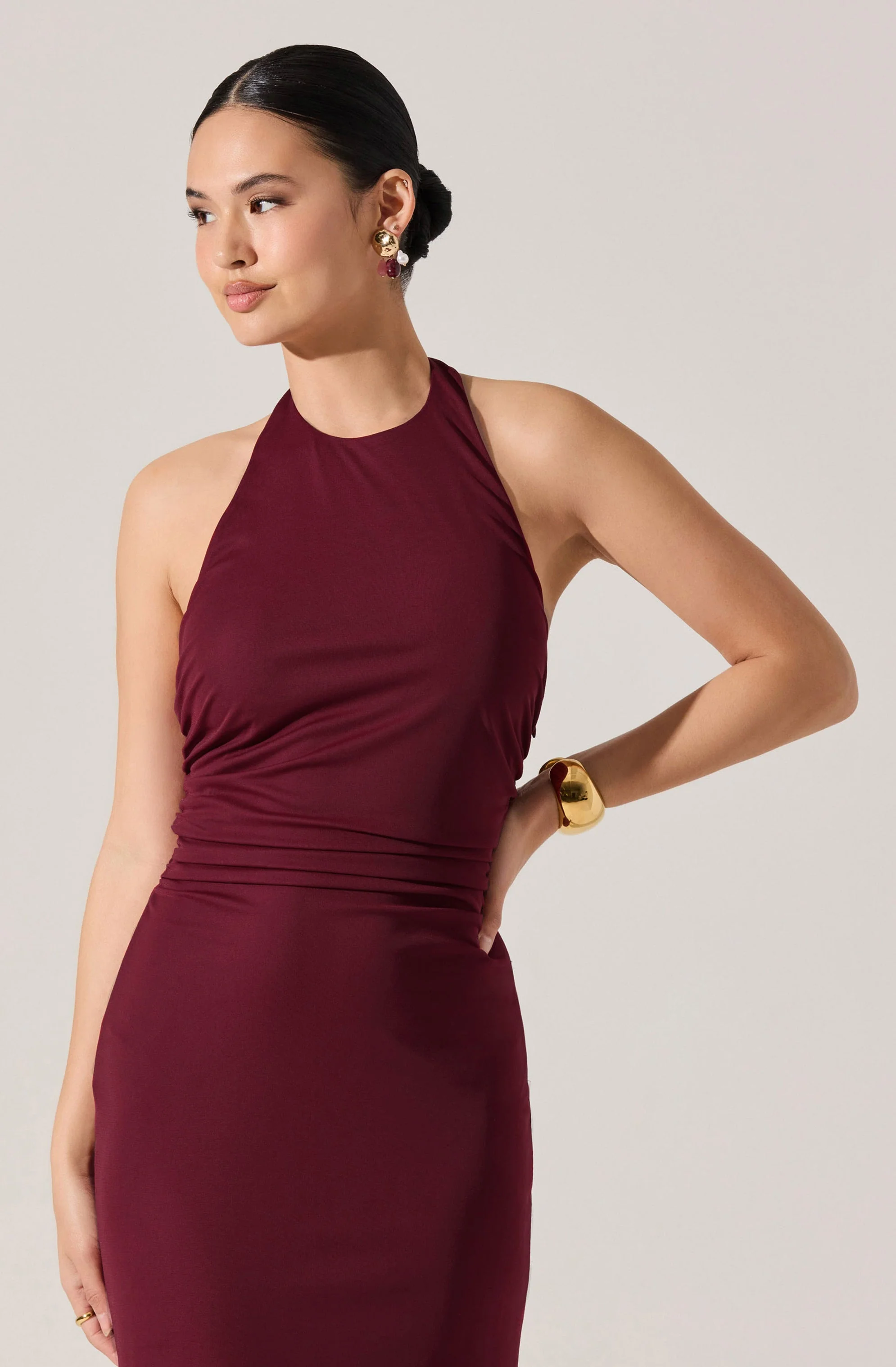 Zaira Ruched Halter Midi Dress - Image 9