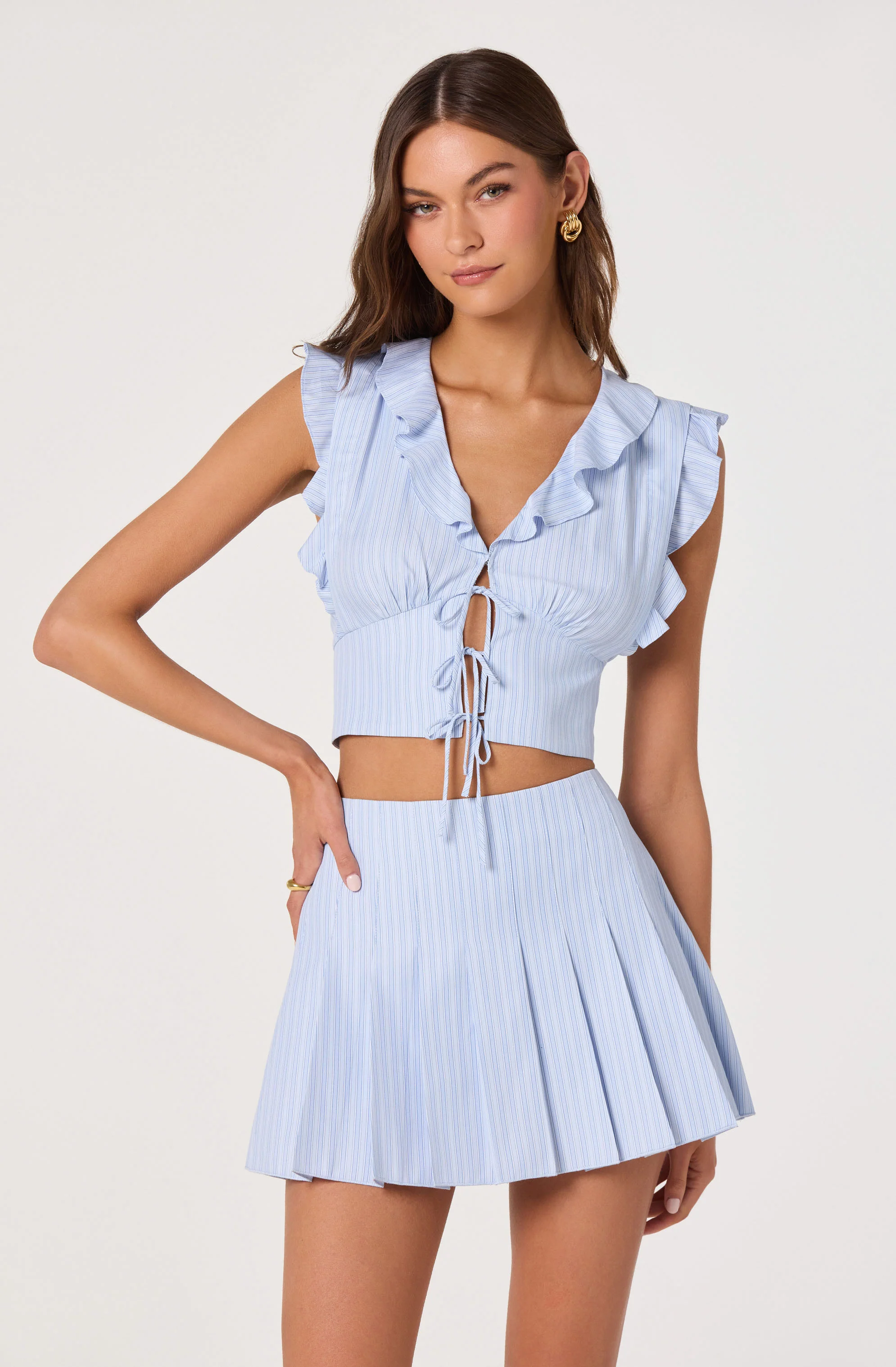 Zoela Striped Pleated Mini Skort - Image 5