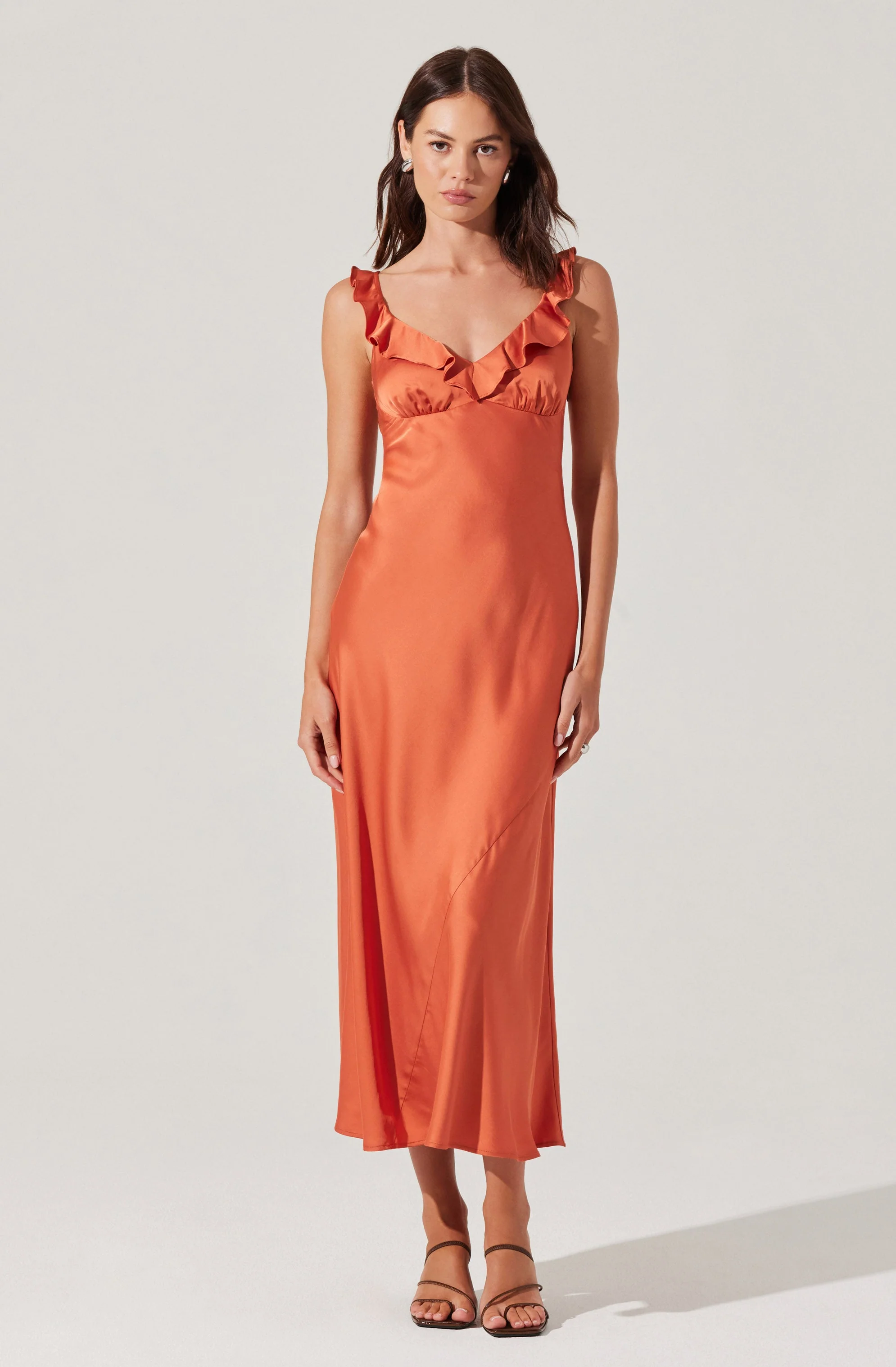 Zoie Satin Ruffle Midi Dress - Image 18