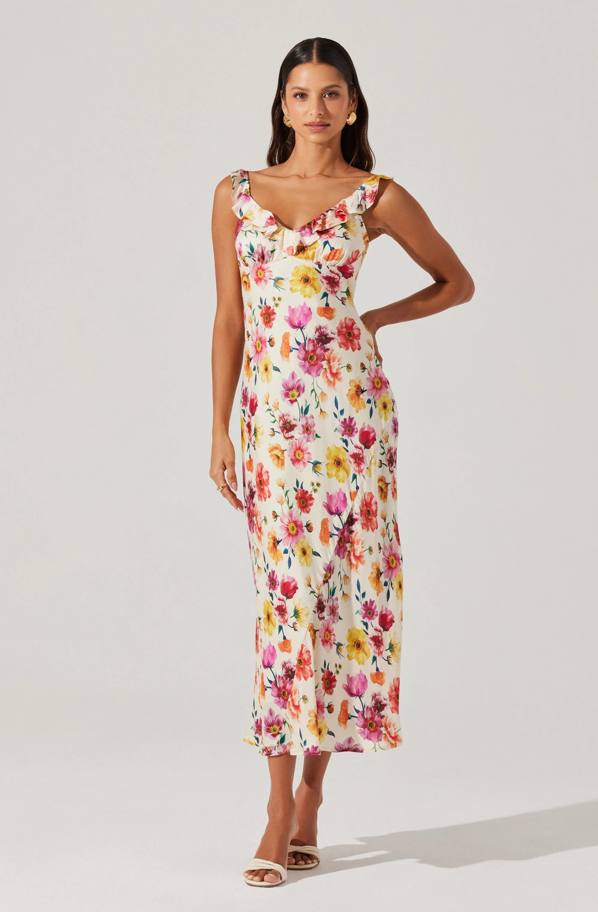Zoie Floral Satin Ruffle Dress - Image 6